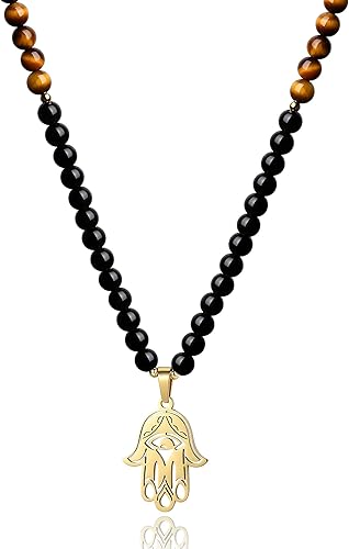 COAI Collar de Mala con cuentas de piedra de mano Hamsa 108