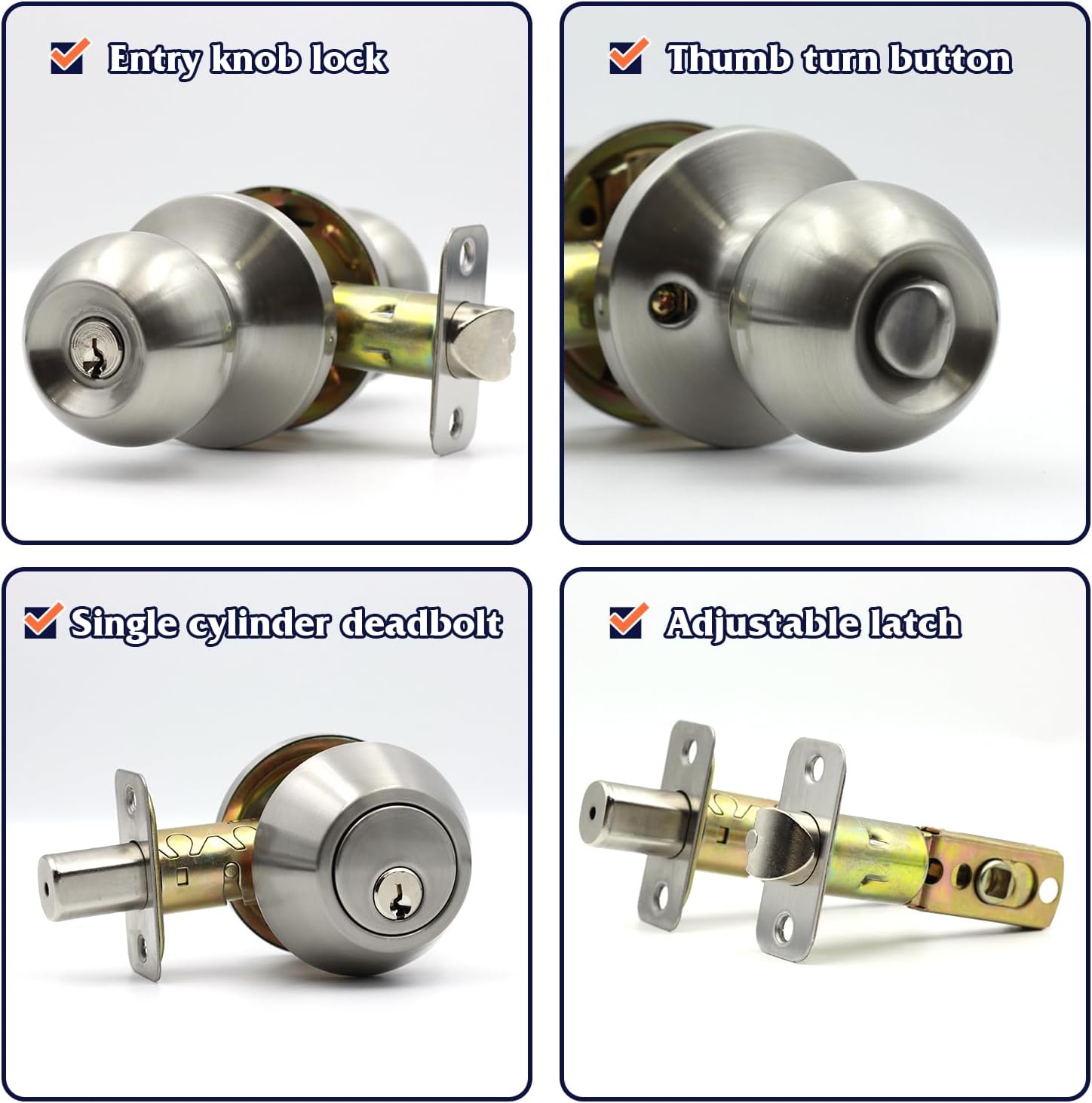 Entry Door Knob and Single Cylinder Deadbolt Combo,Keyed Alike Combination Sets Door Locksets, Satin Nickel Front Door Knobs and Deadbolt Set (2 Pack)