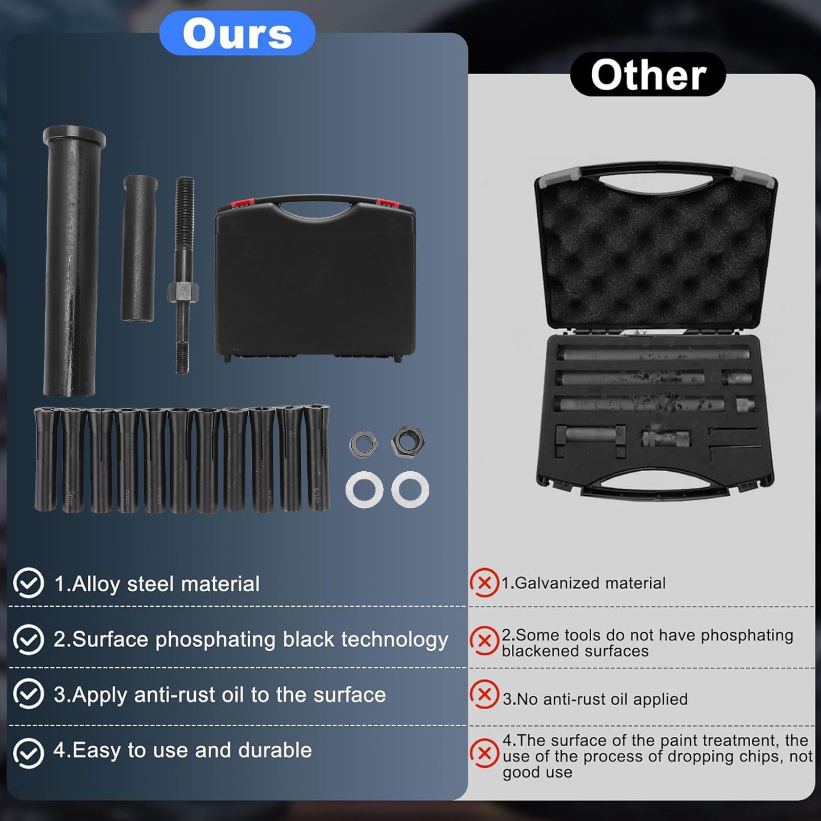 Drfeify Juego Maestro de Extractores de Pasadores en Línea de 18 Piezas, Herramienta Extractora de Pasadores de Acero con Pinzas SAE y Métricas, sin Martillo Deslizante para Mantenimiento y