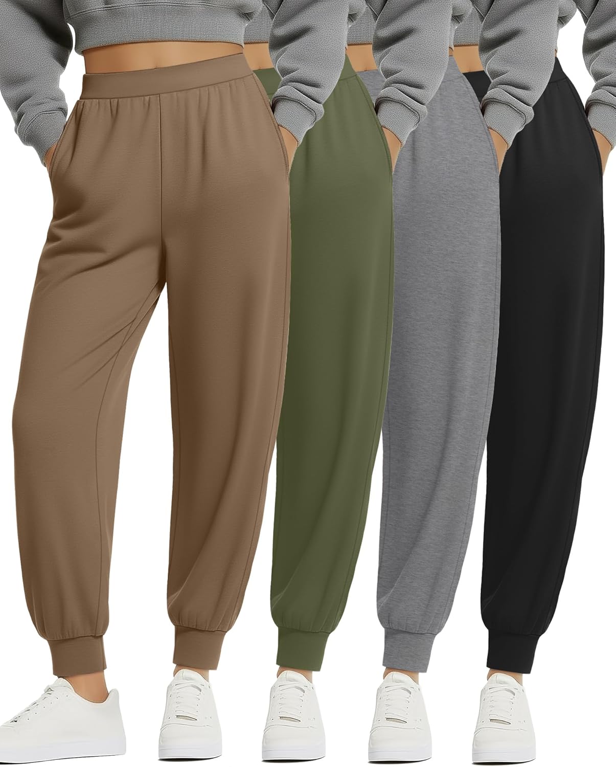 4 Pack Women's Lounge Joggers Pants, Yoga Sweatpants with Pockets Casual Baggy Workout Trousers for Athletic Gym