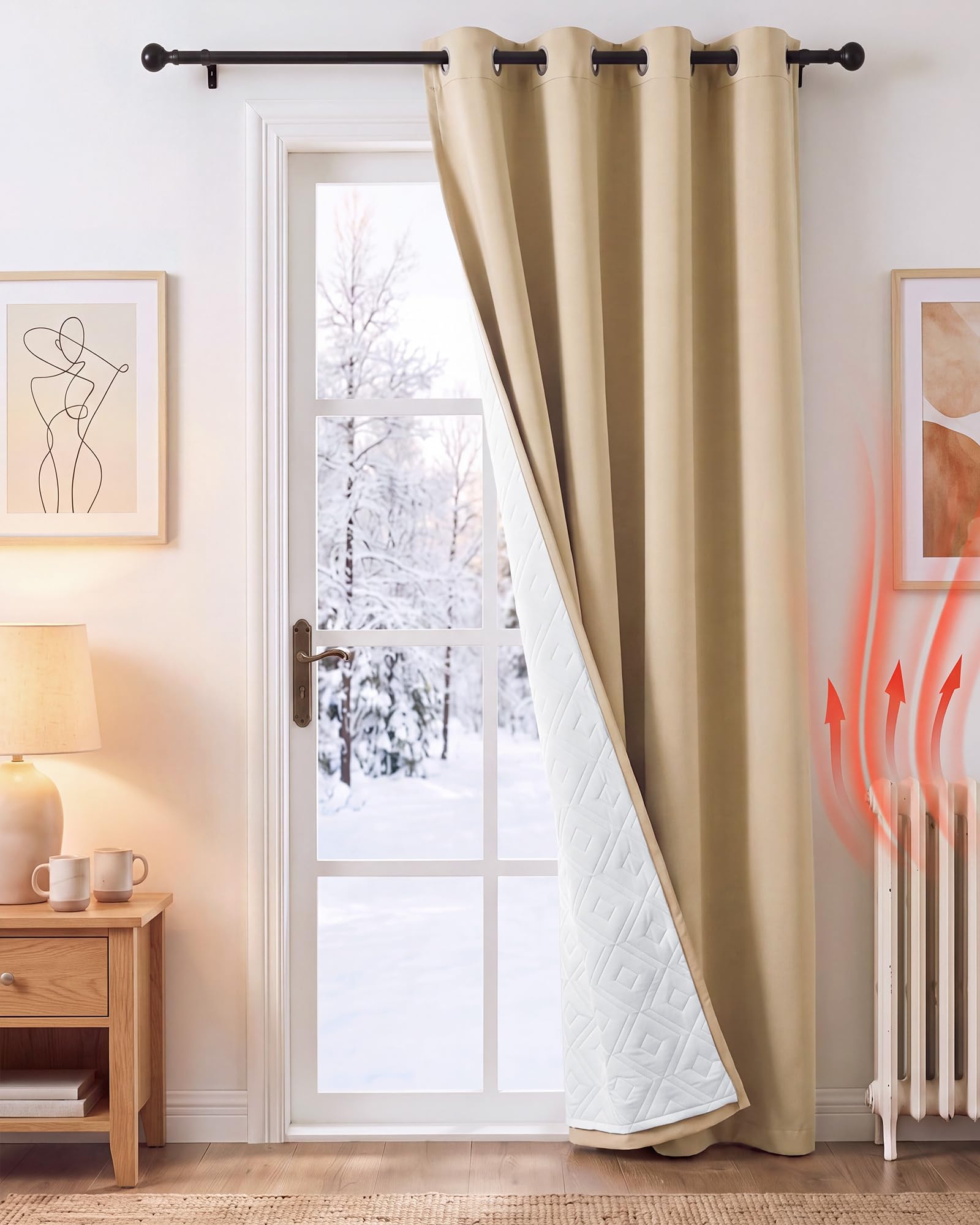 PONY DANCE Thermal Door Curtain with Quilted White Lining, Beige, 55x84 — image 1