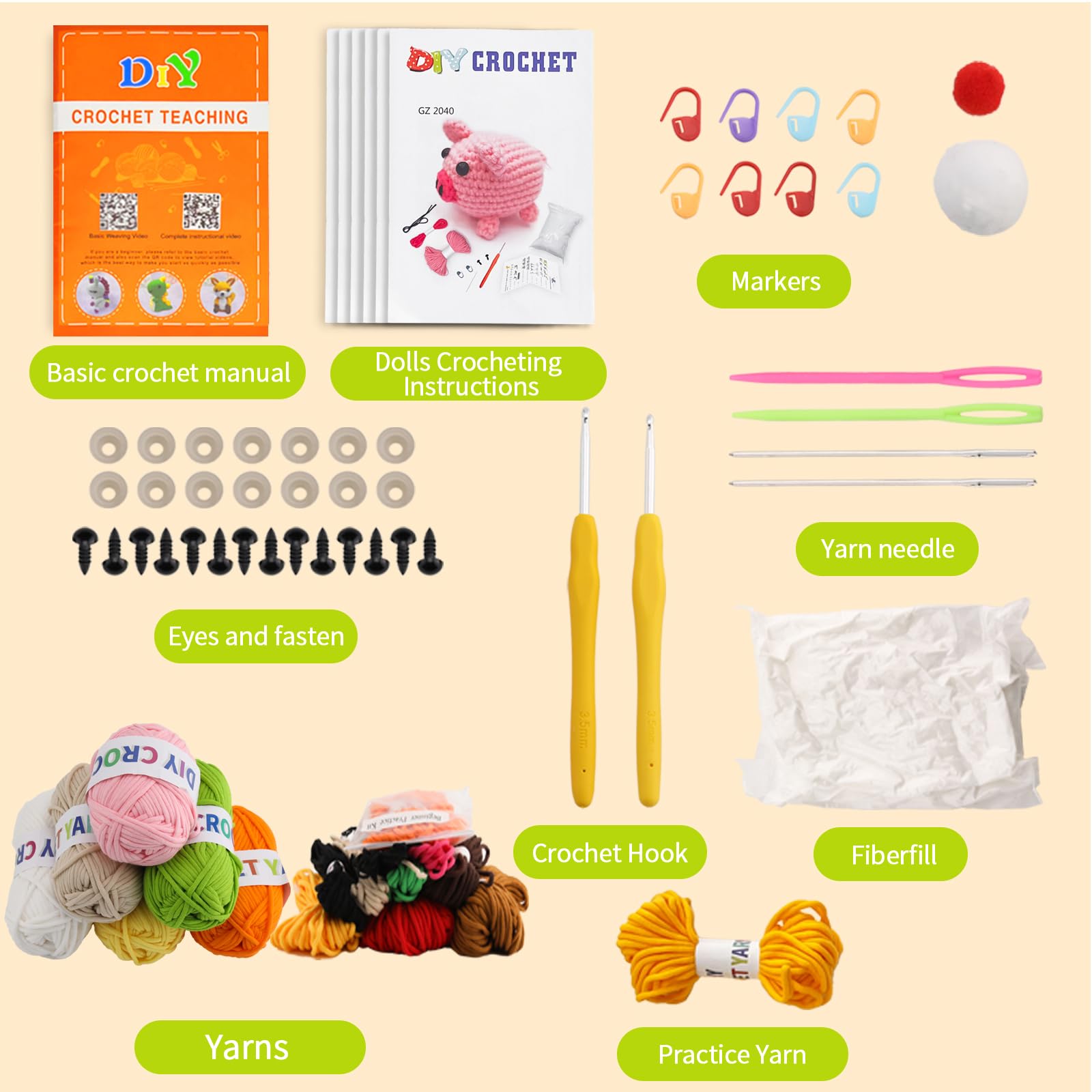 6Pcs Knitting Kit for Beginners with Upgraded Premium Custom Yarn & Step-by-Step Video Tutorials, Ideal Crochet Kits for Crochet Lovers & New Amigurumi Crochet Animal Kit for Adults Teenage Girls/Boys