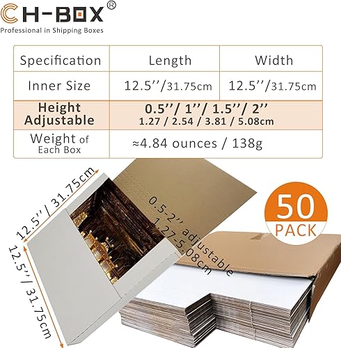 Miniatura 2 de Paquete de 50 sobres de envío de discos de vinilo para álbumes Lp de 12 pulgadas, 12.5 x 12.5 x 2 pulgadas, cartón de altura ajustable, color blanco