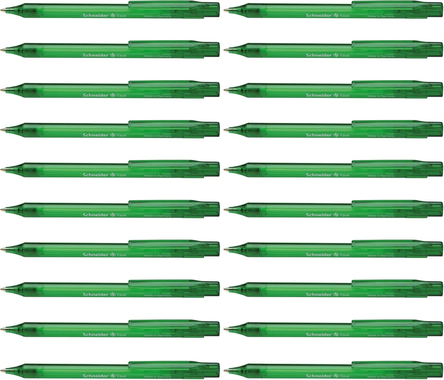 Schneider Fave Click-Top Ballpoint Pens M Tip Pack of 20 / Transparent Green Barrel/Green Ink