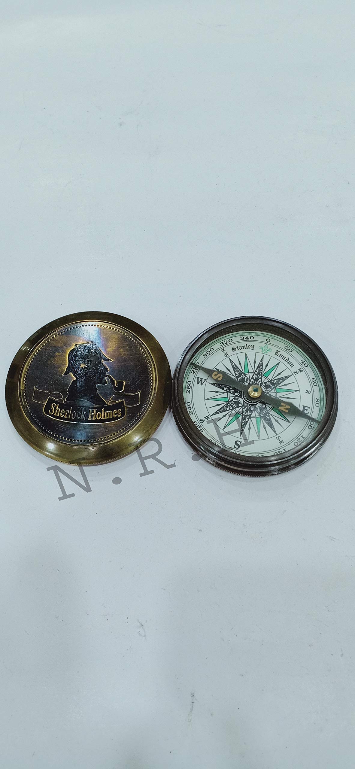 Nautical Replica Hub Vintage mosiężny kompas w zielonym skórzanym etui