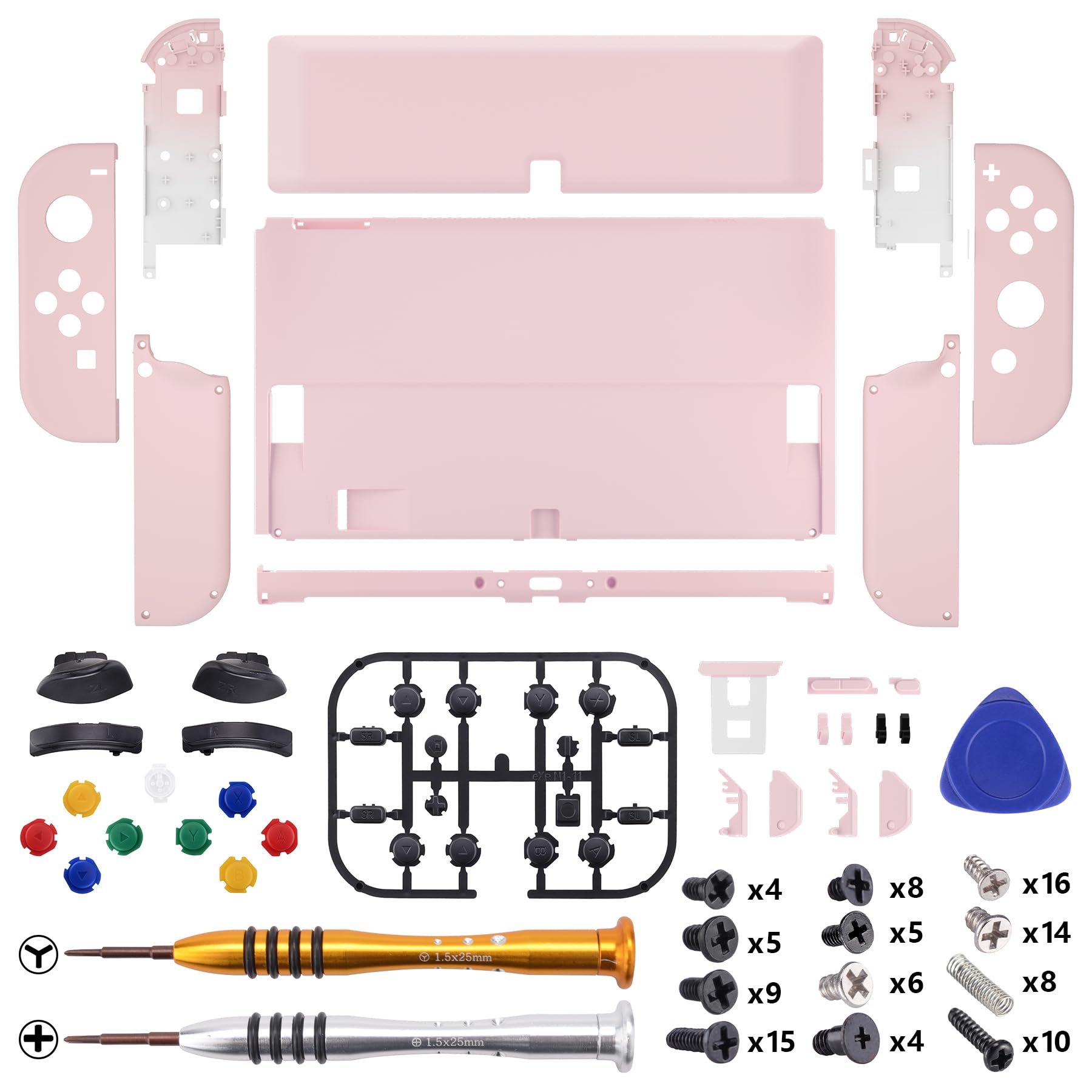 eXtremeRate Coque Complète de Remplacement avec Bouton pour Nintendo Switch OLED, Coque avec Bouton avec Support pour PC Personnalisé pour Nintendo Switch OLED, Rose Cerise