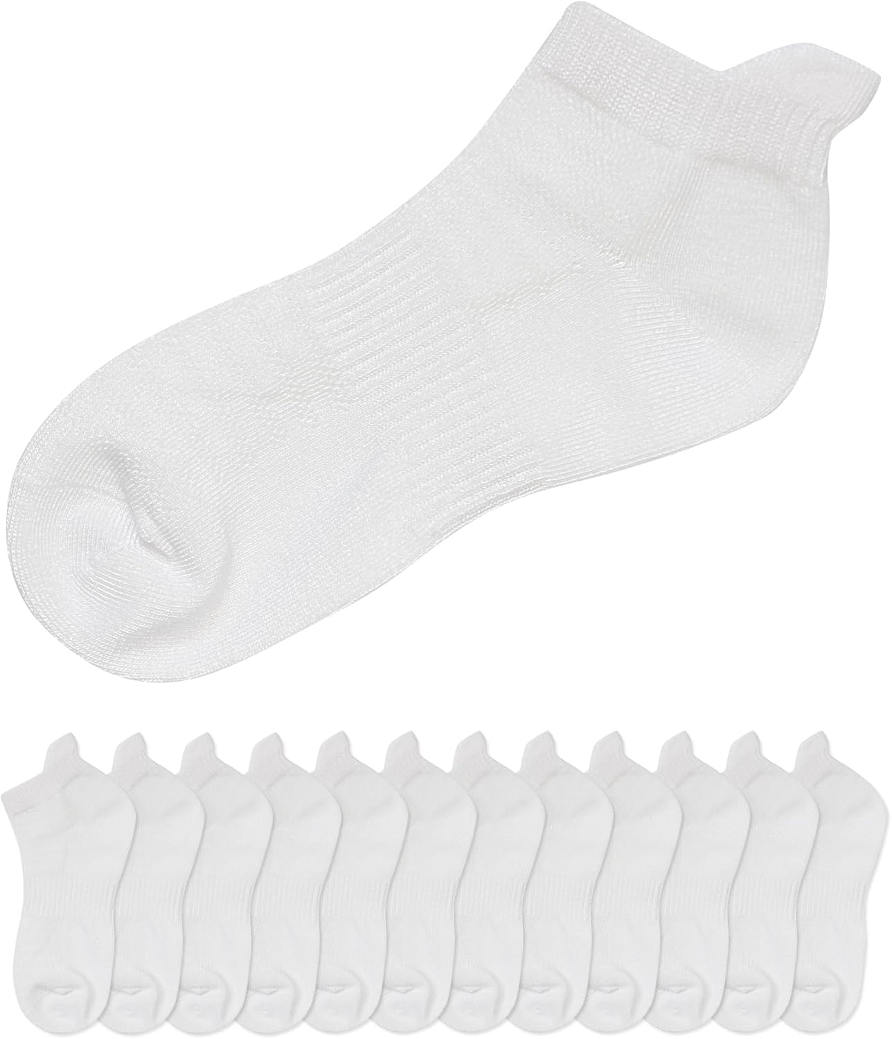 Girls' White Ankle Socks,Athletic Low Cut No show Socks With Heel Tab 12-Pairs Packs