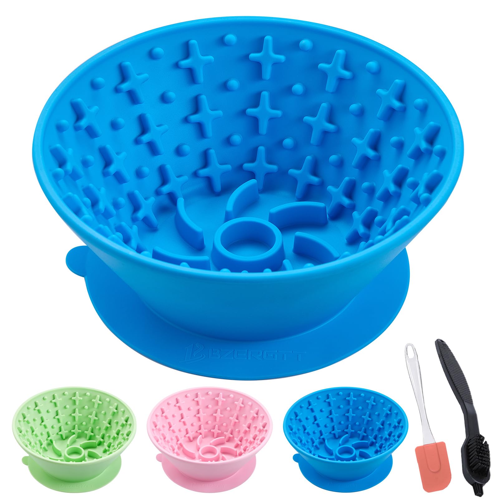 Dog Lick Bowl – Silicone Lick Mat for Dogs,Freezer-Safe, Slow Feeder, Non-Slip Base, Includes Brush & Scraper, Large Opening for Anxiety Relief & Oral