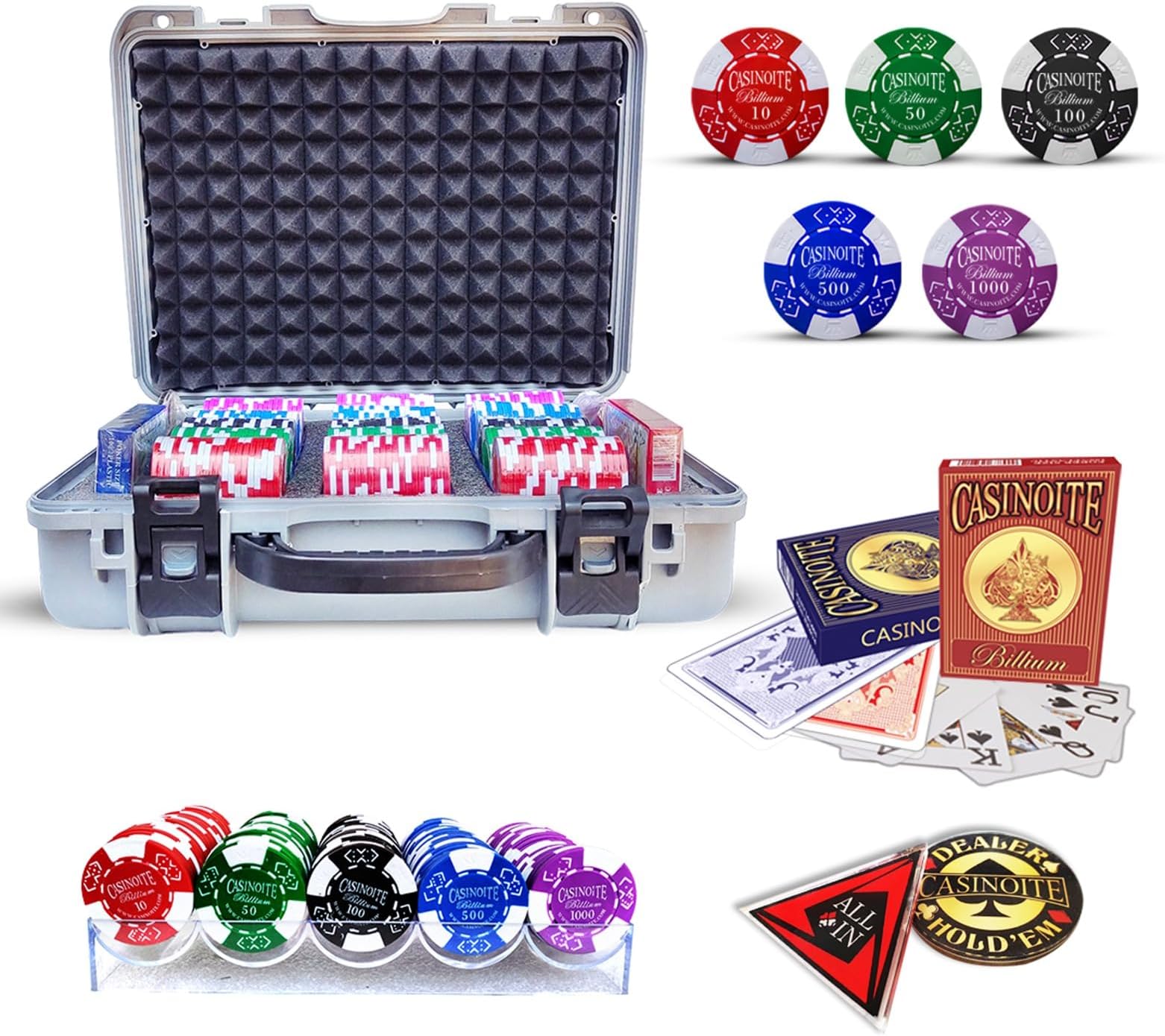 casinoite Poker Set 300 (300 Chips Tabletop Game with Denomination Silver Case)