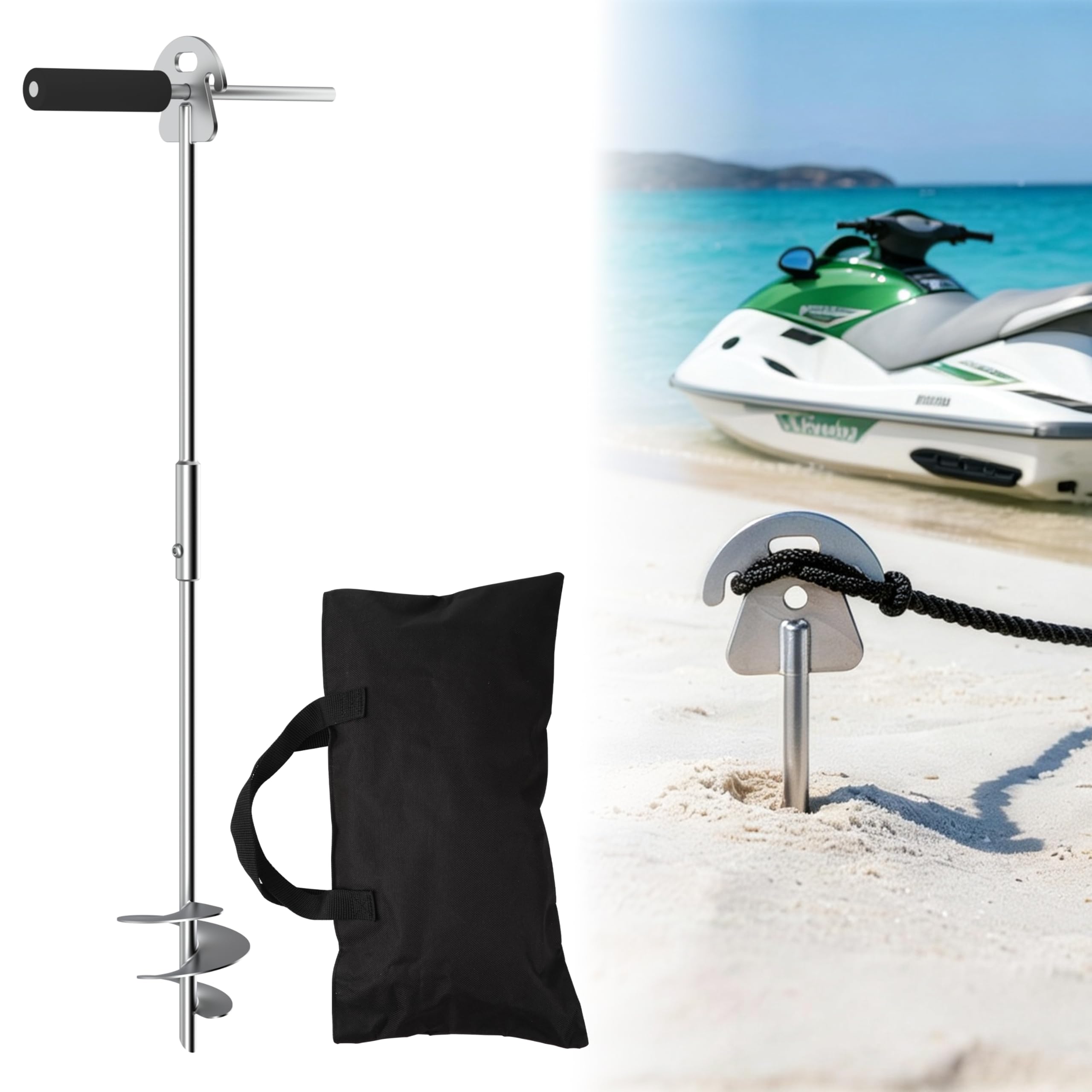 17" 27" Sand Anchor for Boats, 316 Stainless Steel Screw in Boat Anchor for Beaches, Shallow Water, Sandbar, Perfect for Jet Skis, Pontoon, and Kayaks, Gift for Boat Owner