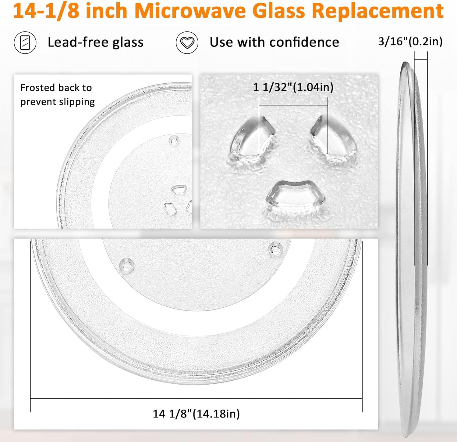 DE74-20002B WB49X10063 14 1/8 Inch Microwave Glass Plate Replacement Compatible with G.E Sam.sung Microwave Replace DE74-20002A DE74-20002D WB49X10096 WB39X10038 by Fetechmate - 1 YEAR