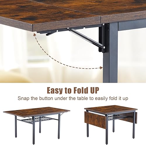 Miniatura 4 de Mesa de comedor plegable de madera de 63 pulgadas para 2-6 escritorio de cocina extensible moderno que ahorra espacio, color gris