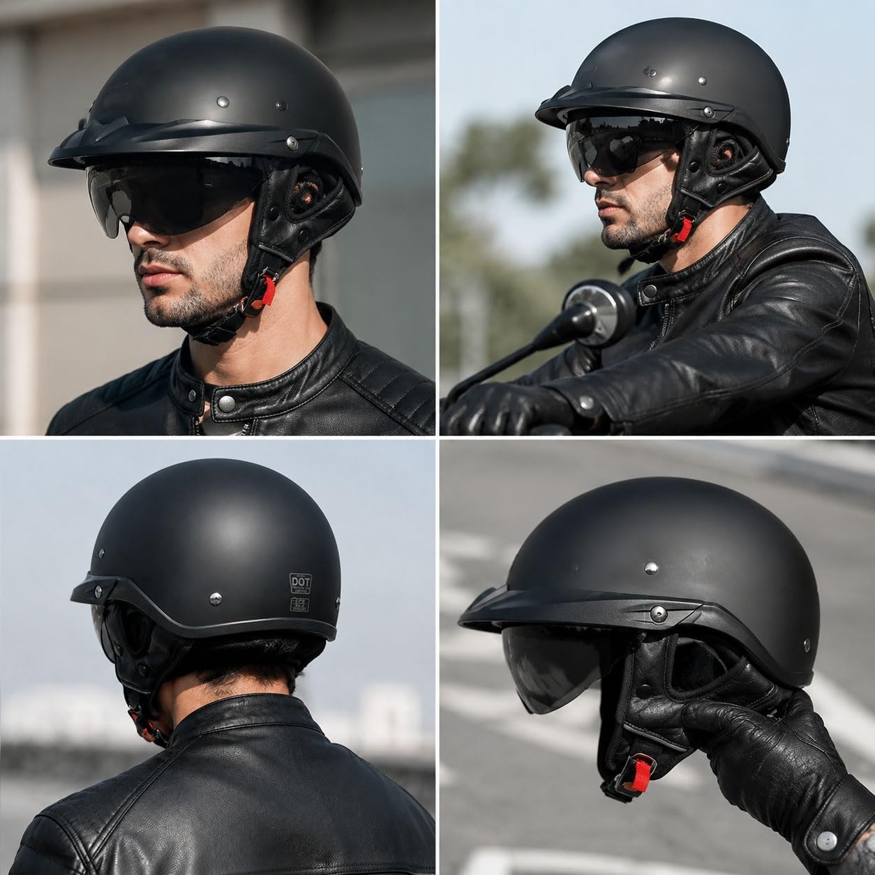 Kask Otwarty Motocyklowy dla Dorosłych, Homologowany ECE, z Blendą Przeciwsłoneczną, Zapięcie Szybkozamykające, Regulowane Dopasowanie