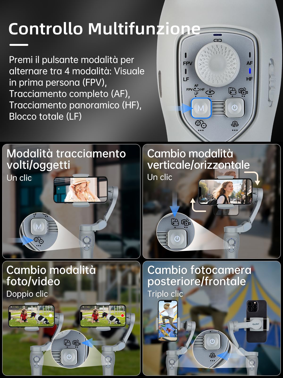 Rollei Steady Butler Mobile 3 SE Stabilizzatore Smartphones, Gimbal 3 Assi Smartphone Leggero e Pieghevole Compatibile con iPhone 16/15/14/13/12 Pro Max e Android per Video di TikTok YouTube Instagram