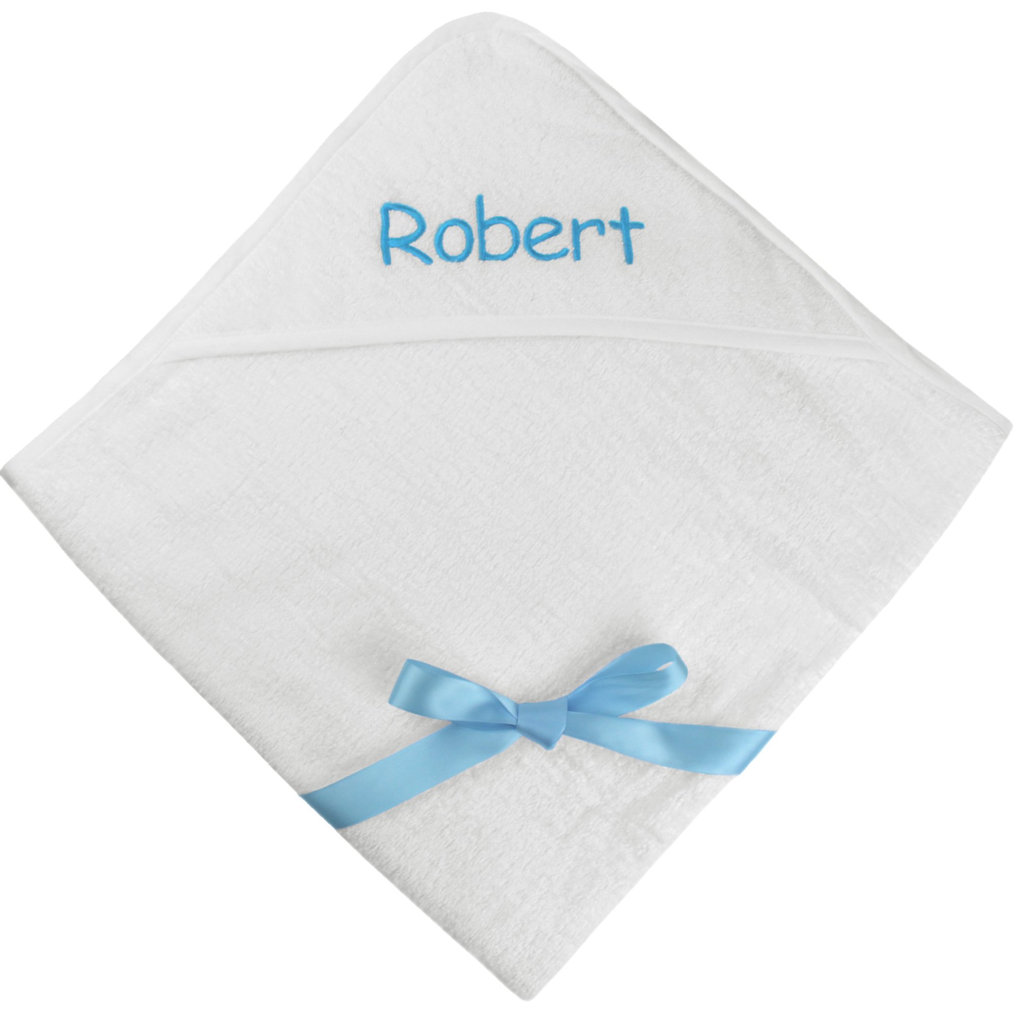 TeddyT's Baby Boys & Girls Personalised Name Super Soft Hooded Bath Towel (Blue Embroidery)