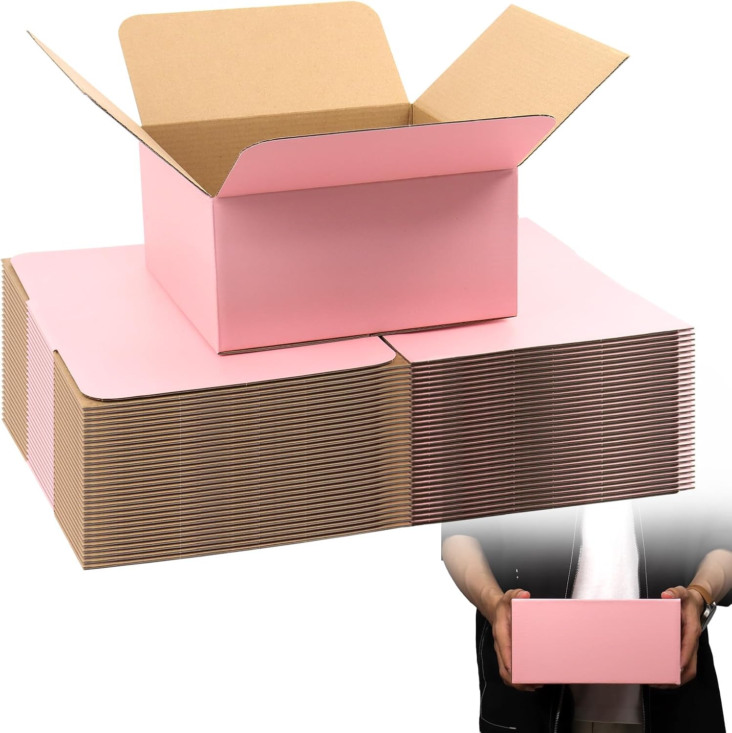 8x8x4 Pink Shipping Boxes, 30 Pack Mailing Boxes for Small Business, Corrugated Cardboard Boxes for Shipping, Packaging