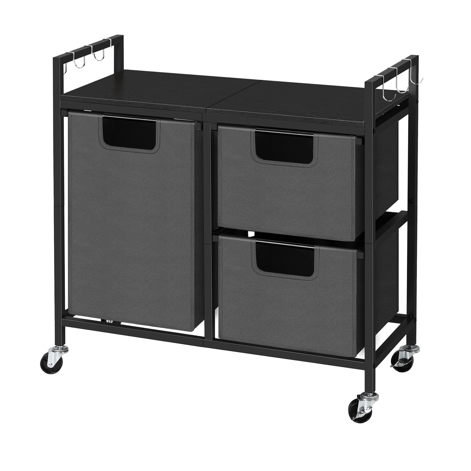 Laundry Sorter 3 Section Laundry Hamper Cart Laundry Baskets with Wheels Rolling Laundry Sorter with 3 Bags Laundry Organizer Rolling Cart with Shelf and Hooks for Clothes Storage, Black