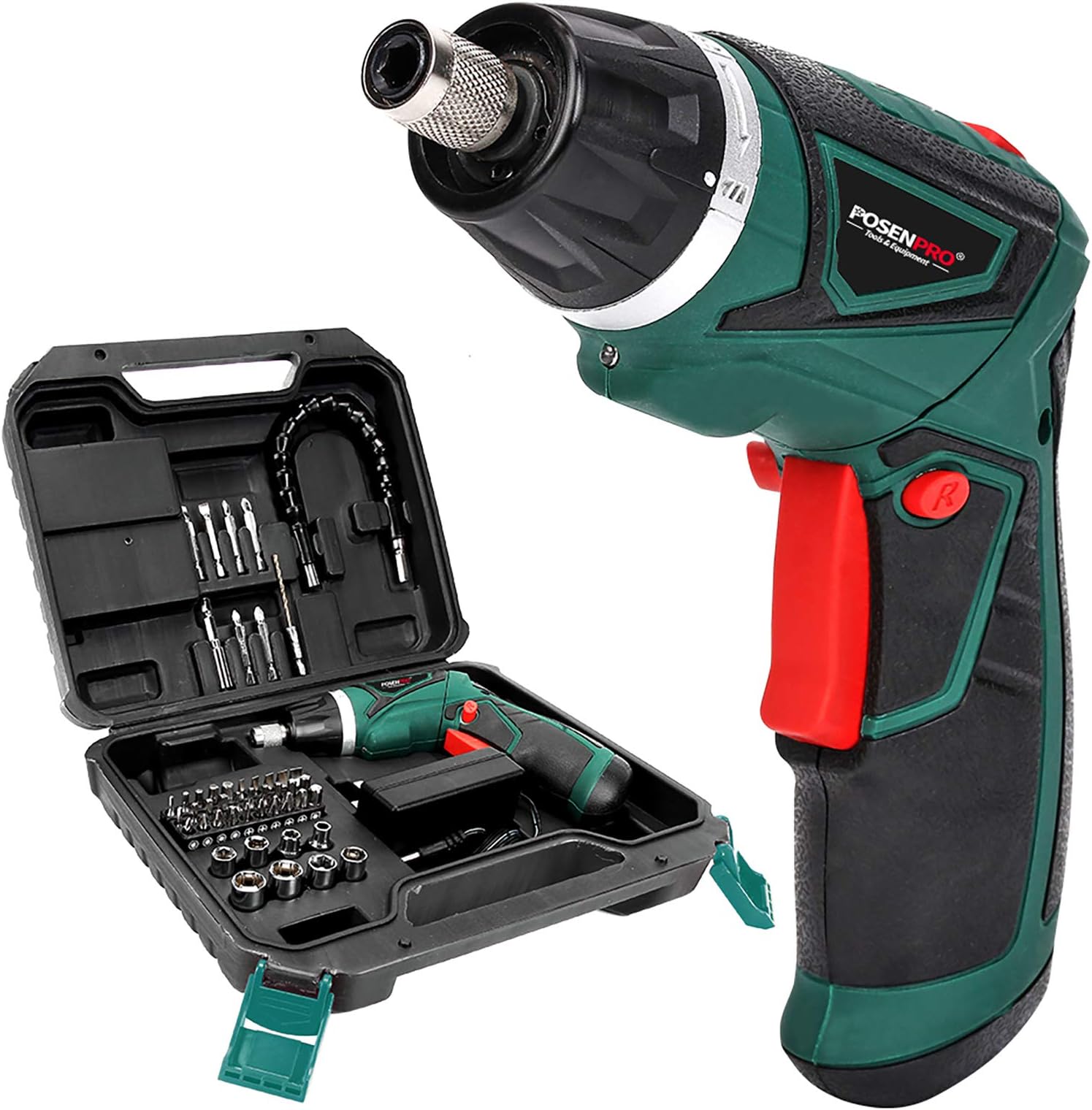 Cordless Screwdriver Rechargeable 7.2 Volt 1500mAh Li-ion Power Screw Guns with Twistable Handle & 48 Piece Drill and Screw Accessories,BMC Packing