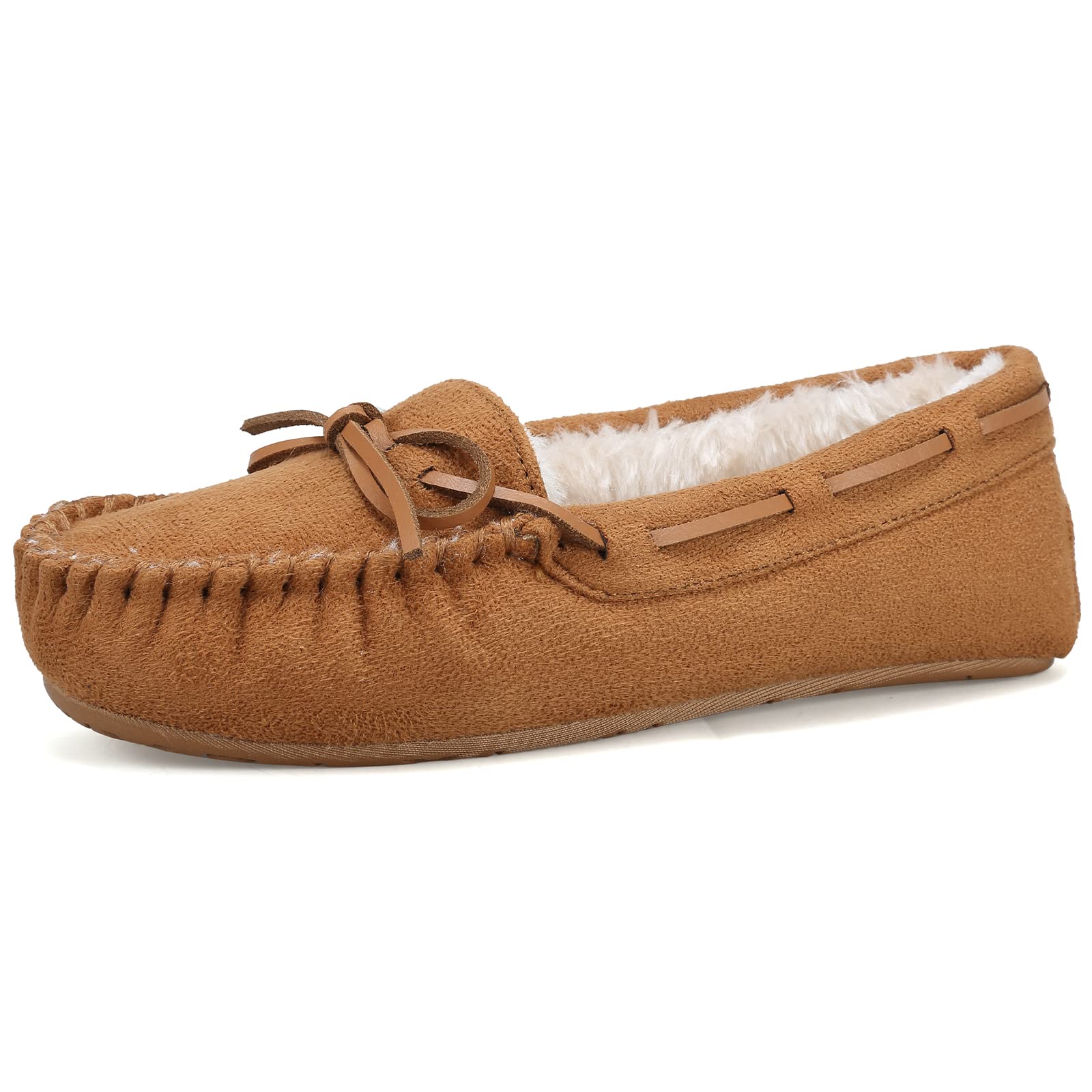 Womens Slipper Micro Suede Faux Fur Lined Indoor & Outdoor Moccasins Slip On