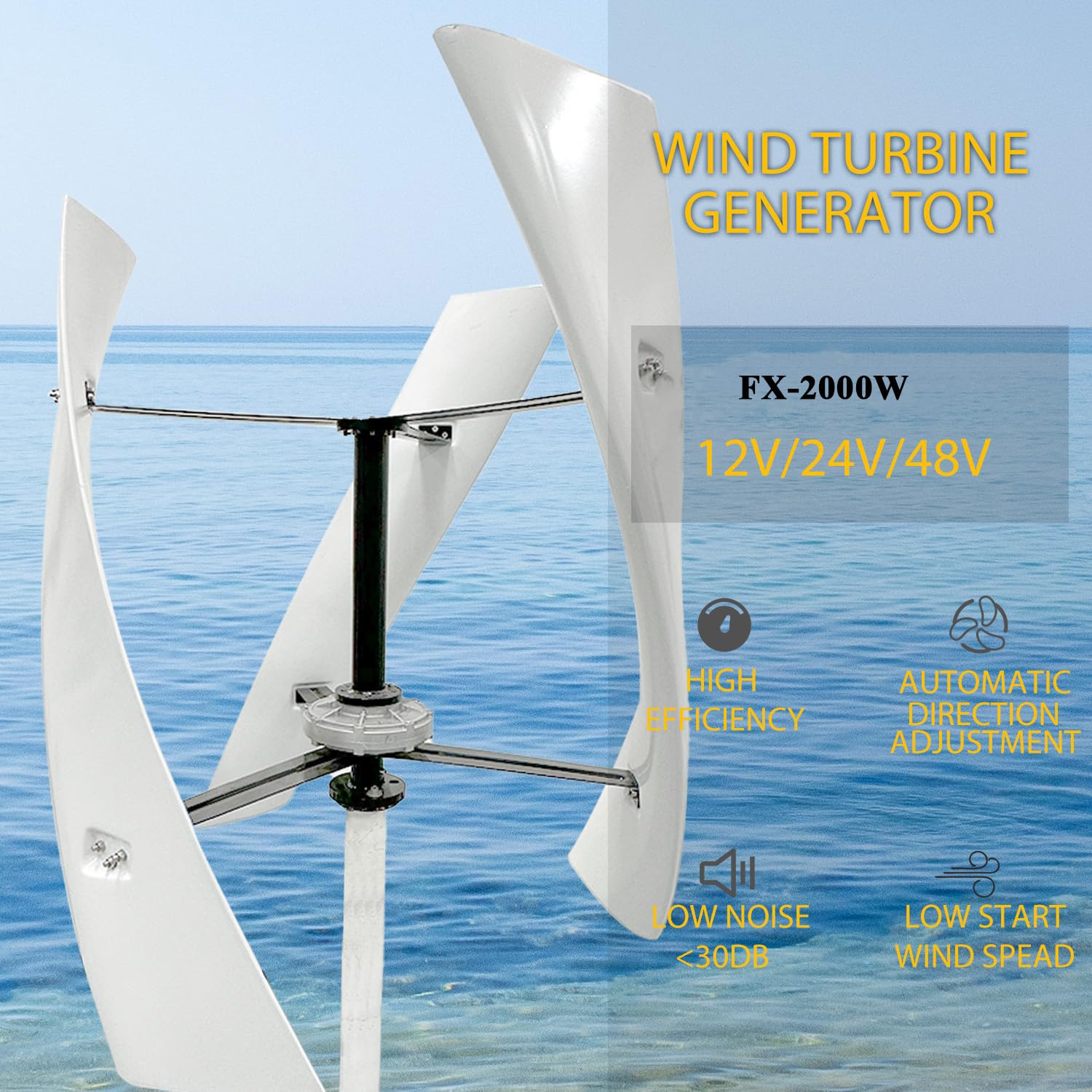 Turbina eólica vertical de 800W 12V/24V/48V con imán permanente, generador eólico con levitación magnética y controlador MPPT, sistema eólico silencioso para uso doméstico (12, Voltios)