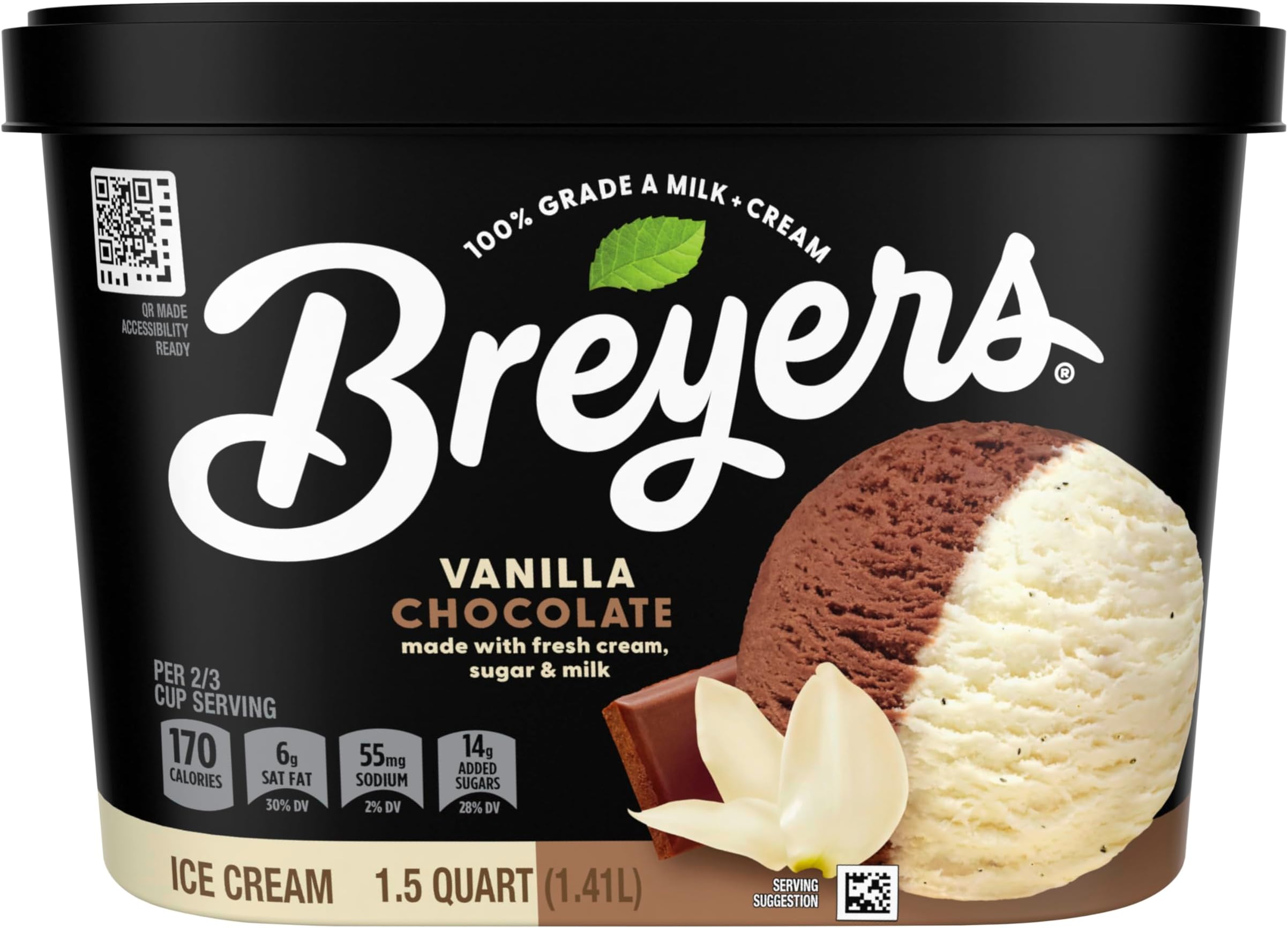 Breyers Ice Cream For a Delicious Frozen Dessert Vanilla Chocolate Made with 100% Grade A Milk & Cream 48 oz