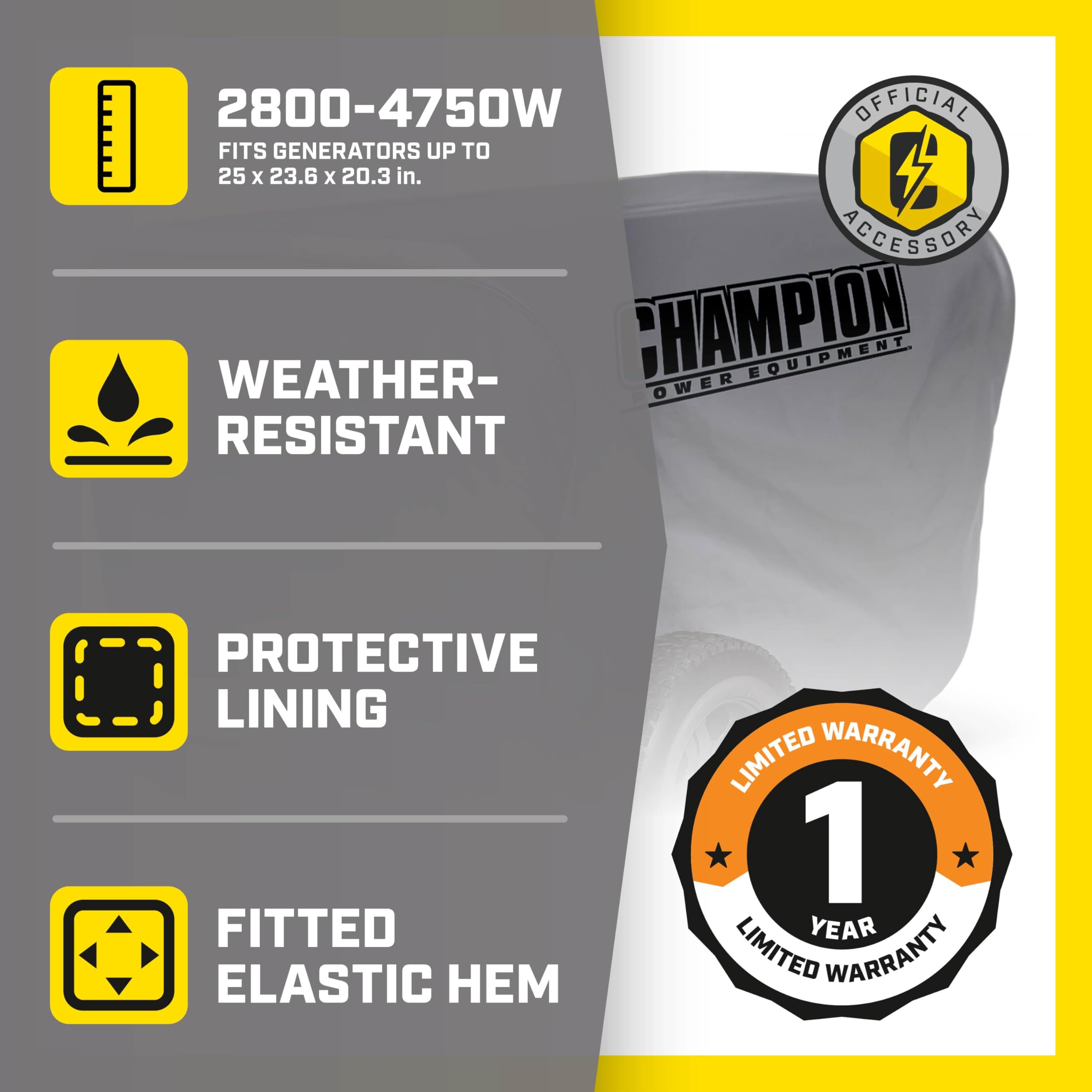 Champion Power Equipment C90011 Copertura resistente alle intemperie per generatori portatili 2800-4750 Watt grigio