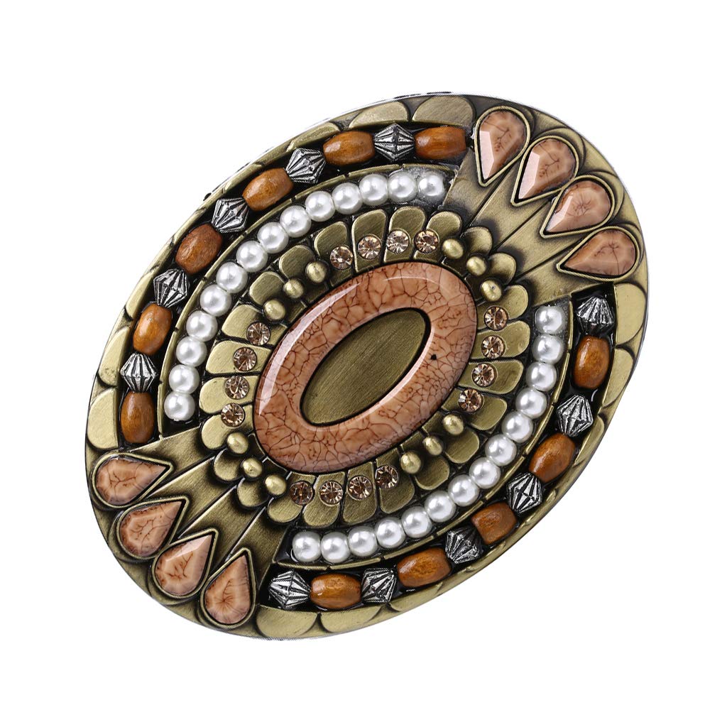 WANLIAN Bohemia klamra do paska, celtycki indyjski kamień szlachetny totem owalny styl zachodni kowbojski design, tygrysie oko, pozłacany białym złotem, uniseks klamra paska dla dorosłych