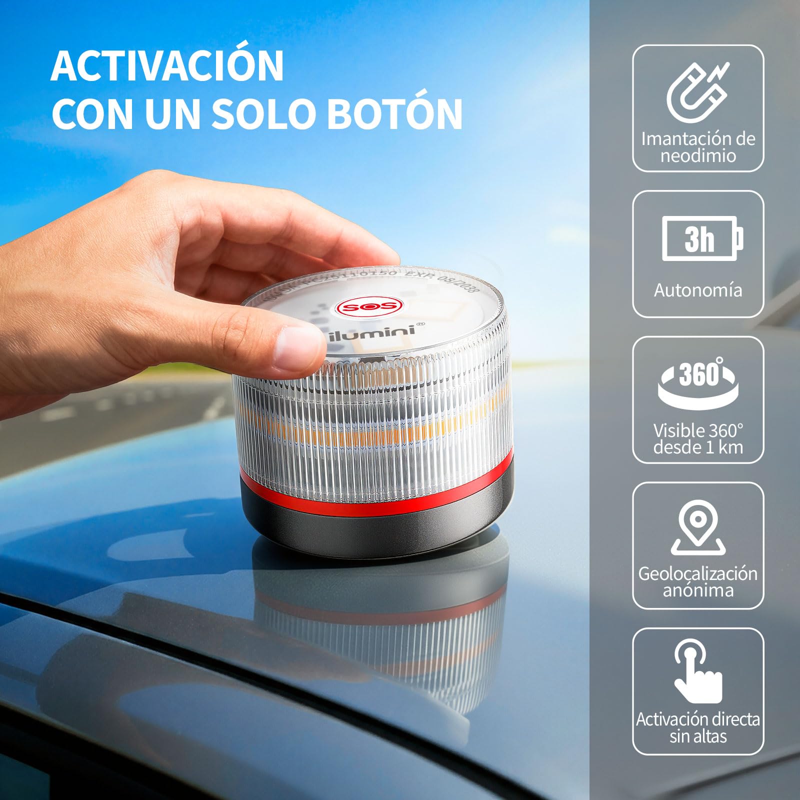 luz de emergencia V16,certificada y homologada por la DGT3.0, con funcionalidad de geolocalización IoT versión 3.0, incluye SIMs datos para 12 años y batería, cumple con la normativa de 2026 (2, gris)