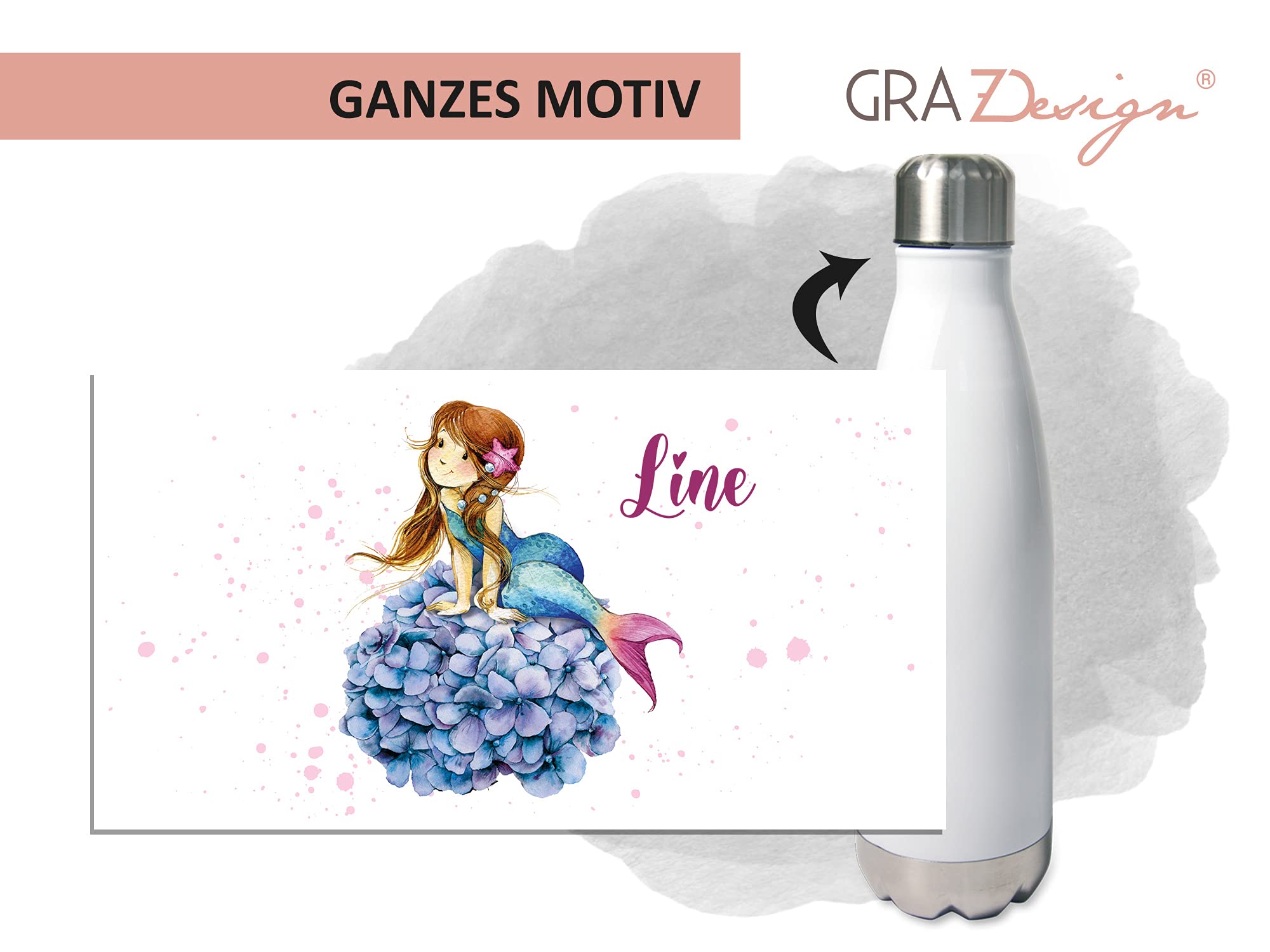 GRAZDesign Brotdose und Trinkflasche Set für Mädchen mit Namen | Meerjungfrau | personalisierte Lunchbox mit Trennwand Wasserflasche Edelstahl 500ml | Geschenk zur Einschulung, Kindergarten Start