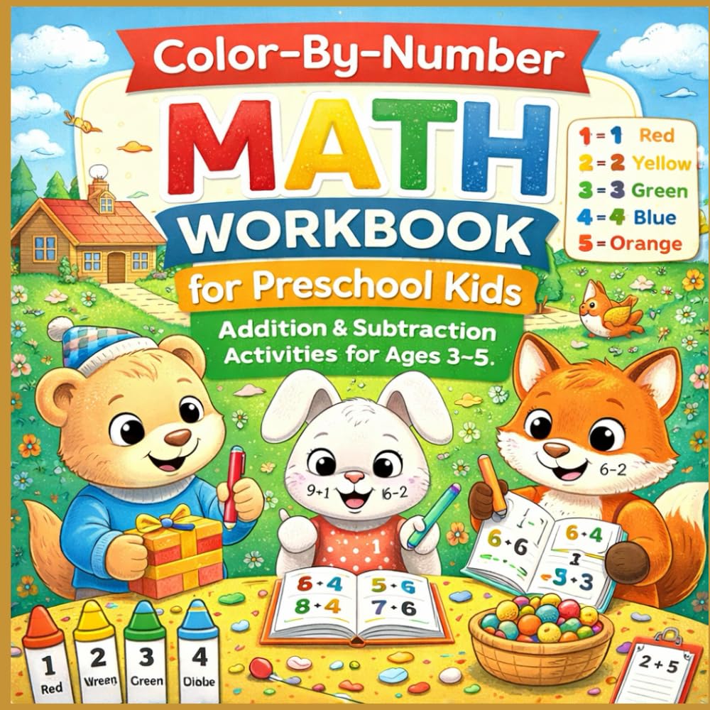 Color-By-Number Math Workbook for Preschool Kids: Addition & Subtraction Activities for Ages 3–5
