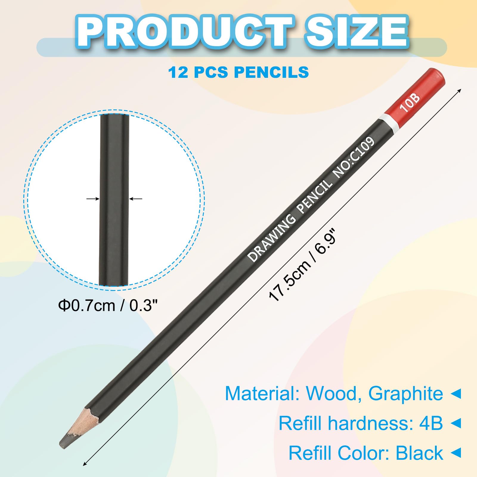 PATIKIL 10B Drawing Pencils for Sketching 12PCS Sketch Pencils for Drawing Art Pencils Graphite Wood Pre-sharpened for Drawing Sketching Artists 10B Pencils Black Red Rod - Image 2