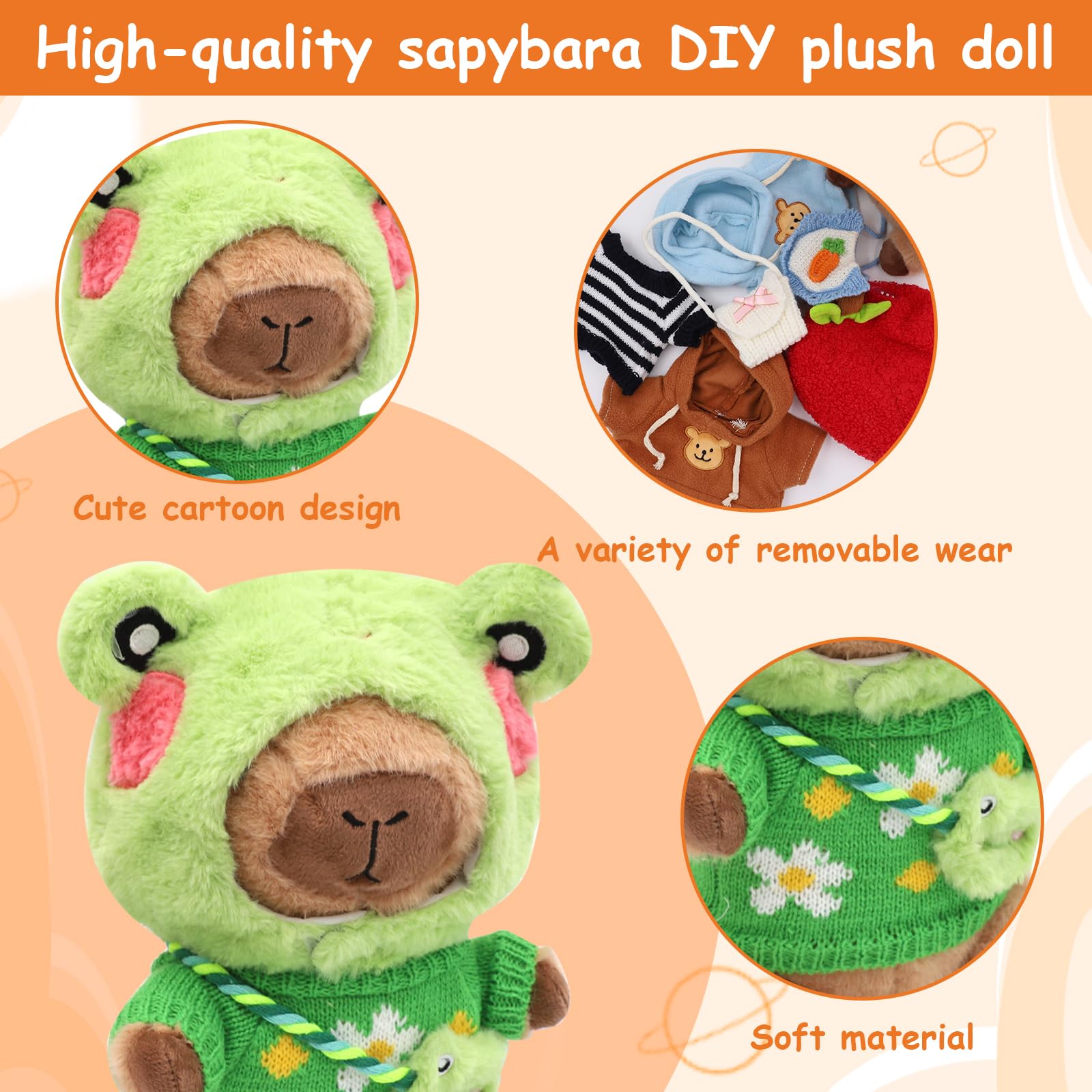 Peluche Capybara 13Pcs Set, 23cm Juguete de Peluche de Capibara avec Diadème de Fraises, Brun Poupée en Peluche Capibara, Simulation Peluche en Capybara, Muñecos Peluche Kapibara, Cadeau pour Enfants