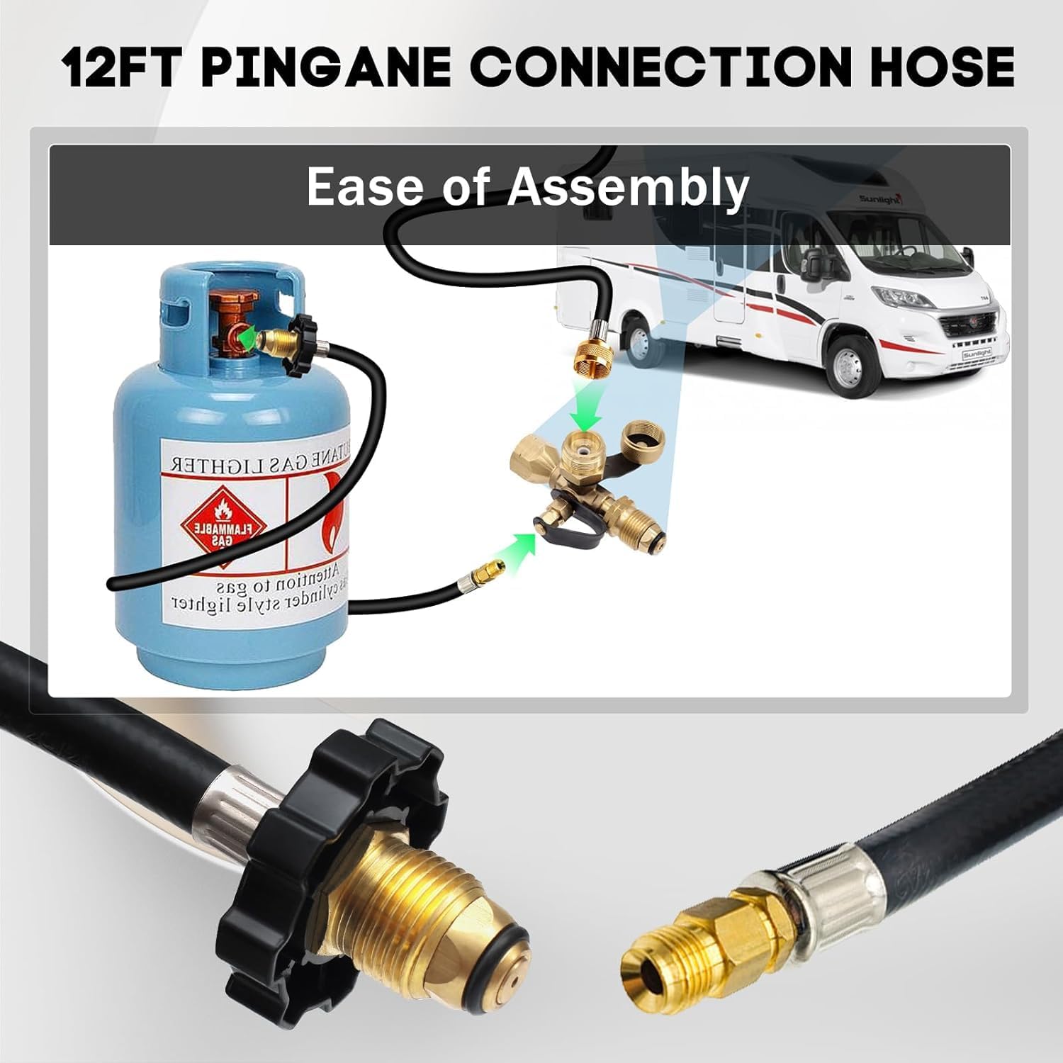 5 FT RV Propane Extension Tank Hose POL x 1/4" Inverted Male Flare RV Propane Hose Kit Use with Cam-co's 4-port Propane Tee, for RV Trailer, Propane Turkey Fryer, Gas Grill, Propane Fire Pit Hose Kit