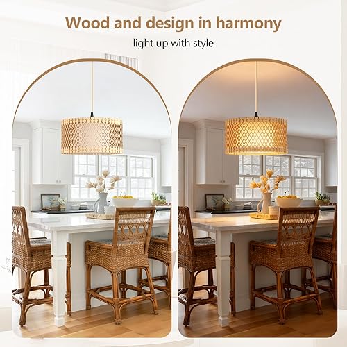 Miniatura 5 de Lámpara colgante enchufable, luces colgantes de ratán, bombilla incluida, luz colgante tejida con cable de enchufe, lámpara de ratán con control
