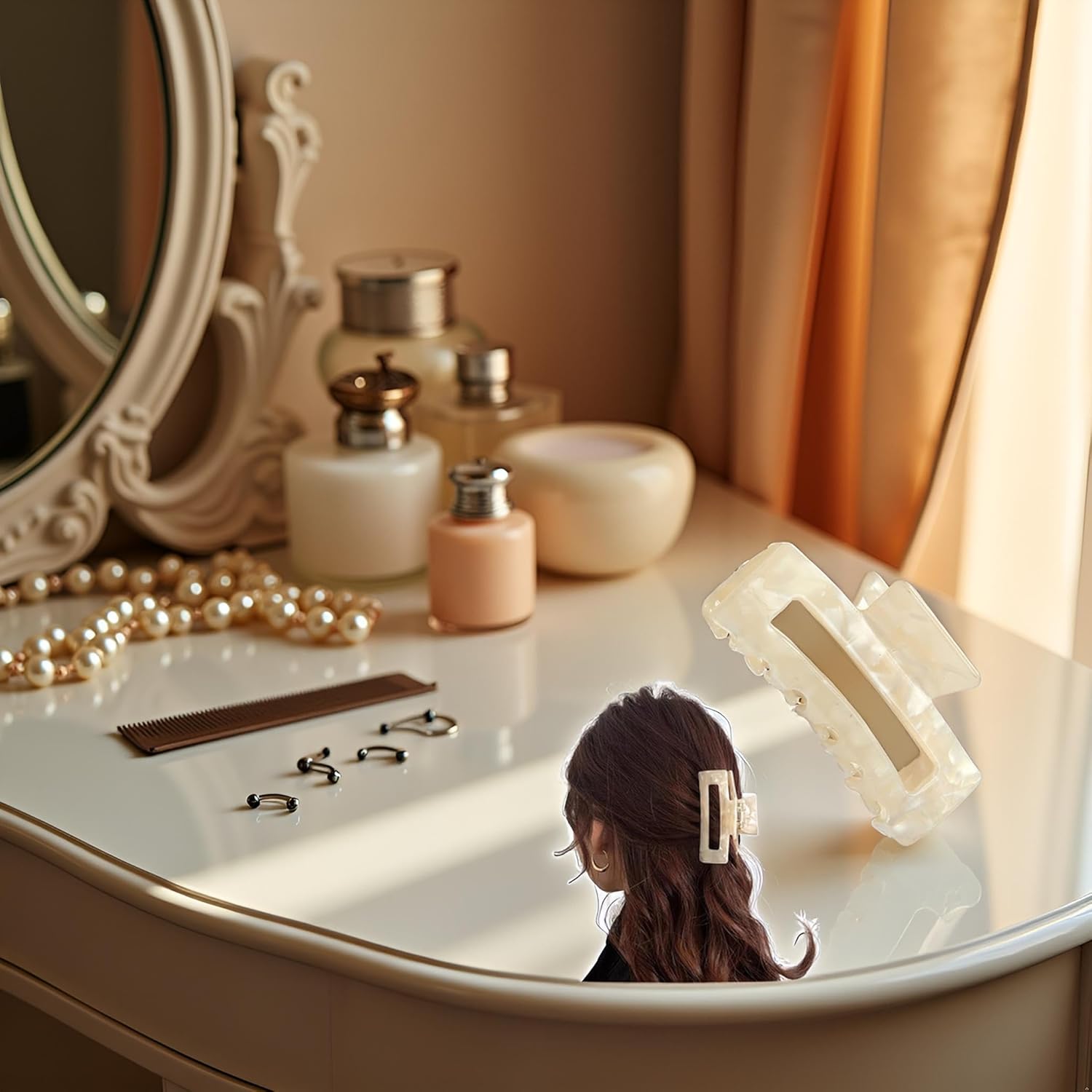 White Hair Clips for Women Thick Hair Large Claw Clips for Thin Hair Big Square Hair Clip for Long Curly Hair Strong Hold Jaw Clip Fashion Hair Accessories for Women - Image 4