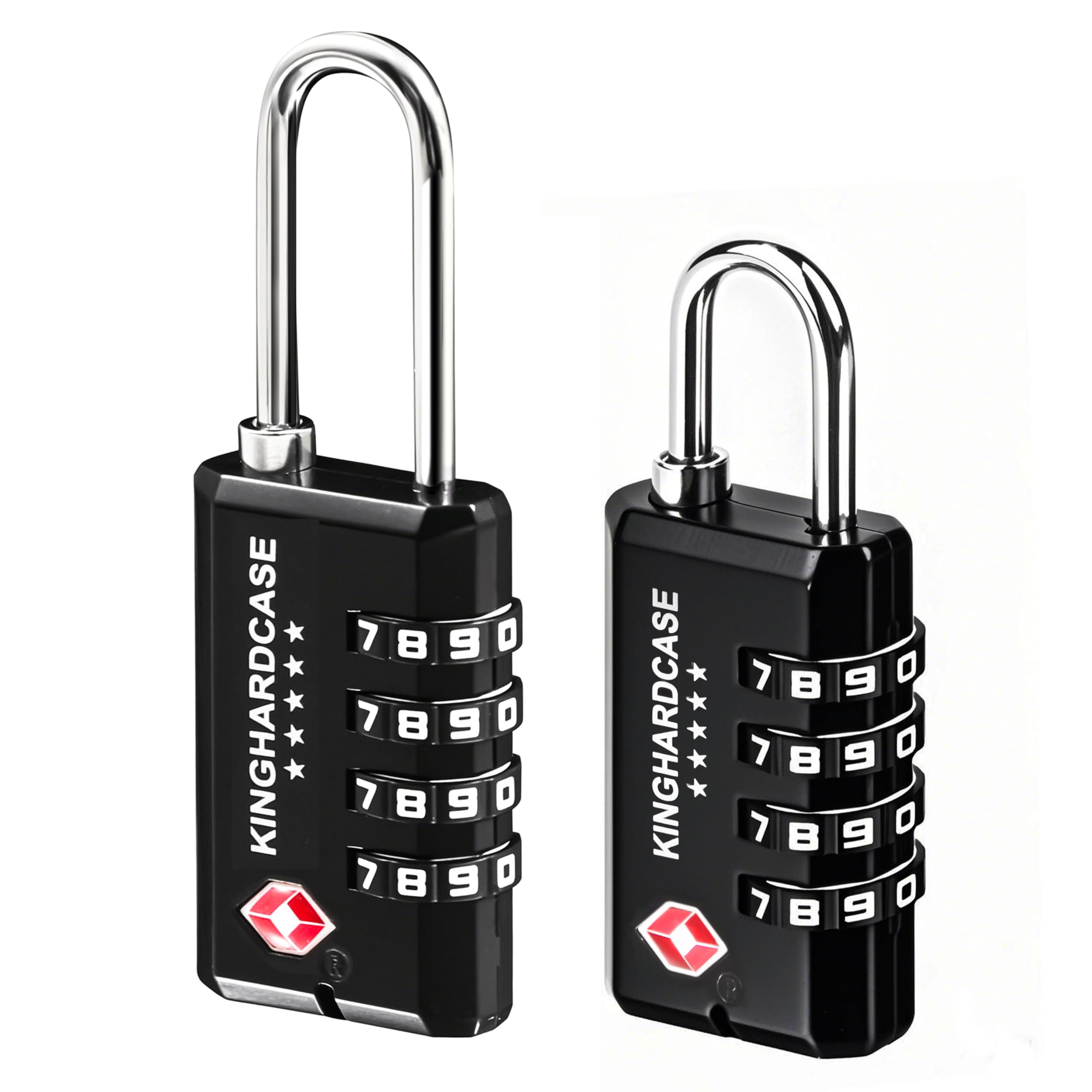 Kinghardcase Serratura lunga TSA a 4 cifre, confezione da 2 serrature per bagagli per viaggi aerei, sicurezza durevole e resistente al taglio per pistole, fucili, munizioni, design con codice