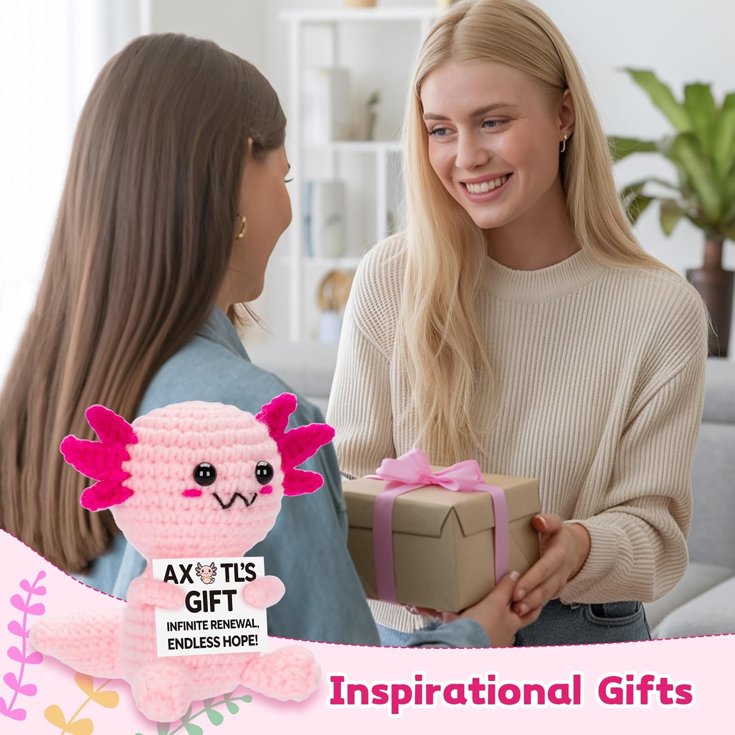 Positive Crochet Axolotll Plush Animals Emotional Crochet Doll Handmade Gifts for Women Friends (Axolotll) - Image 6