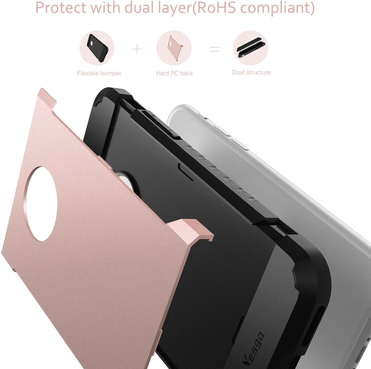 iPhone 7 Plus Case Shockproof Anti-Scratch Protective Heavy Duty Dual layer Rugged Cover Non-slip Grip Case for iPhone 7 Plus-Matte (Rose Gold)