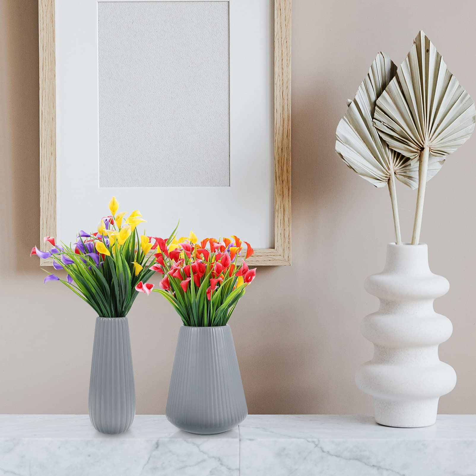 Vaso in Ceramica per Fiori 2 Pezzi, Stile Costiero | Finitura Opaca, per Casa e Balcone, Oggetto Decorativo da Tavolo, Presenza Artistica Raffinata