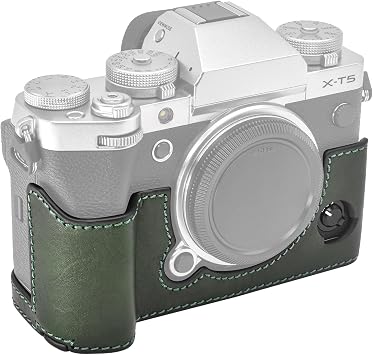 MUZIRI KINOKOO Fuji XT5 Case, Protective Case Compatible for Fuji X-T5/Fuji X-T5 Camera - Genuine Leather Half-Body Bottom Case - Green