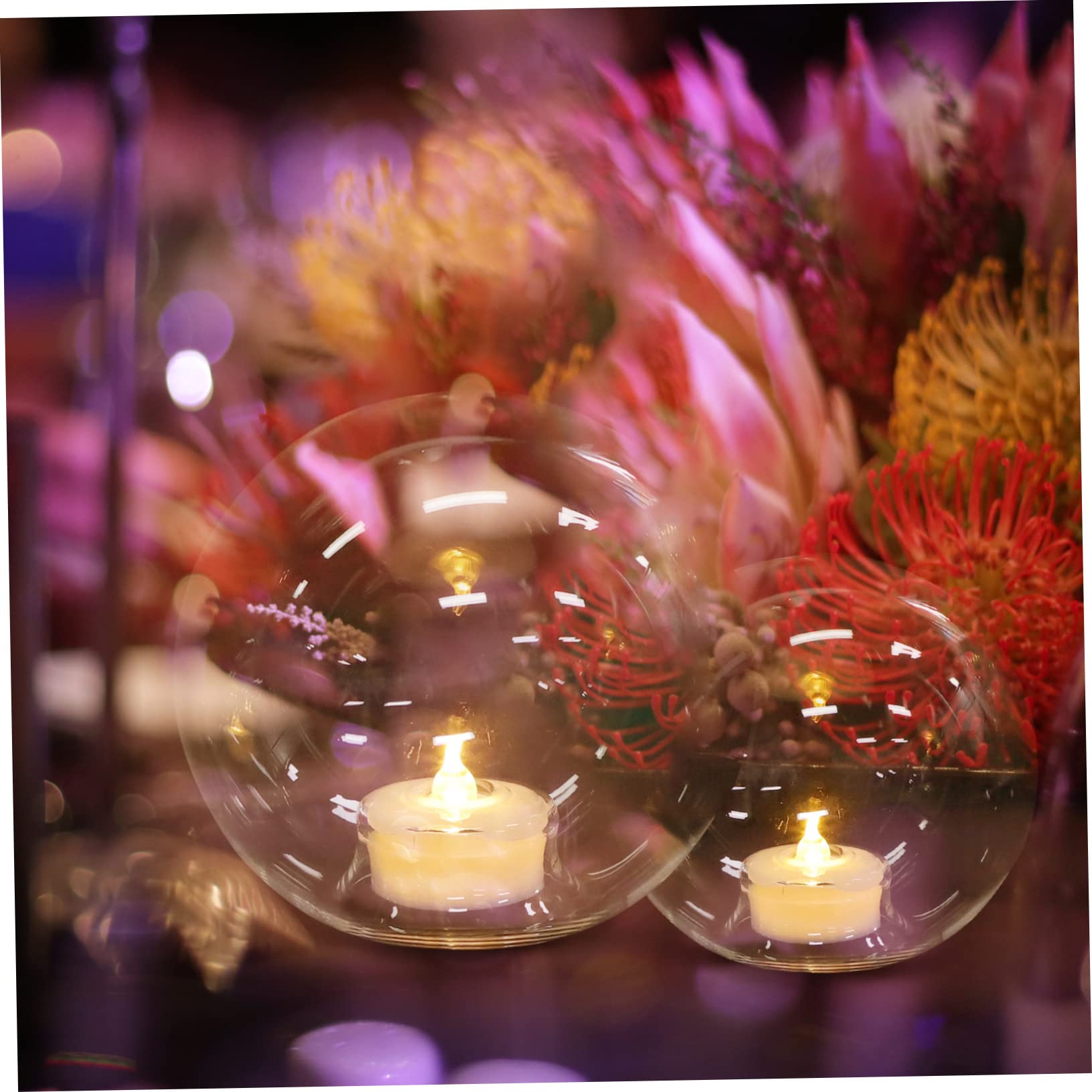 PRETYZOOM Lot de 3 Bougies LED Sphériques en Verre, Centre de Table Élégant, Ambiance Romantique pour Mariages et Anniversaires, Pile Bouton Incluse