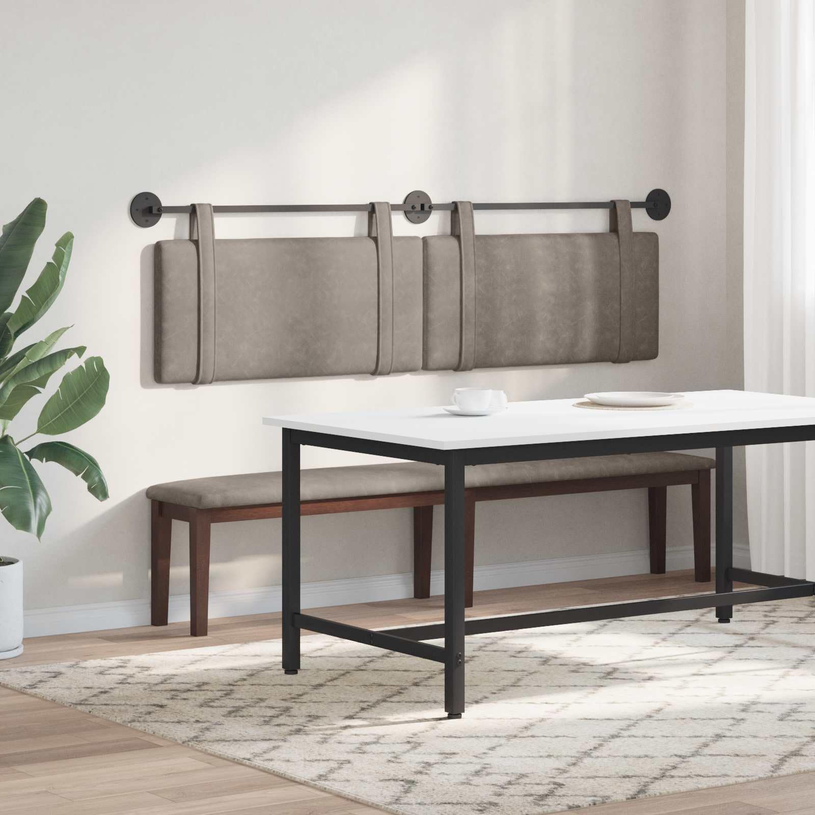 Cabecero colgante gris antiguo PU, 190 x 55 x 5 cm, juego de 2 unidades con fijación a la pared, cabecero tapizado para dormitorio, habitación de invitados, cama doble, respaldo y cojín de