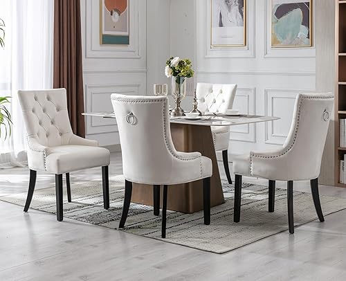 Miniatura 9 de Kmax Velevt - Juego de 2 sillas laterales tapizadas de mediados de siglo, modernas sillas decorativas con patas de madera negra copetudas con