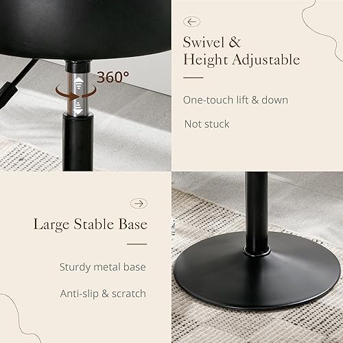 Miniatura 6 de LUE BONA Adjustable Vanity Stool, 360°Swivel Vanity Chair for Makeup Room, Black Stool Chair for Vanity, Small Faux Leather Vanity Stools for