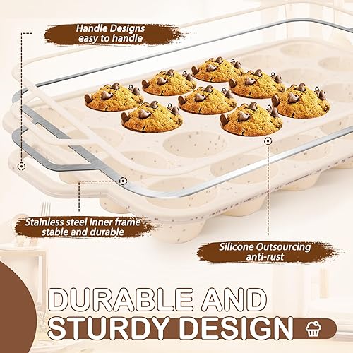 Miniatura 3 de iArtker Molde de silicona regular para magdalenas de 12 tazas para magdalenas y magdalenas, antiadherente para hornear moldes duraderos para