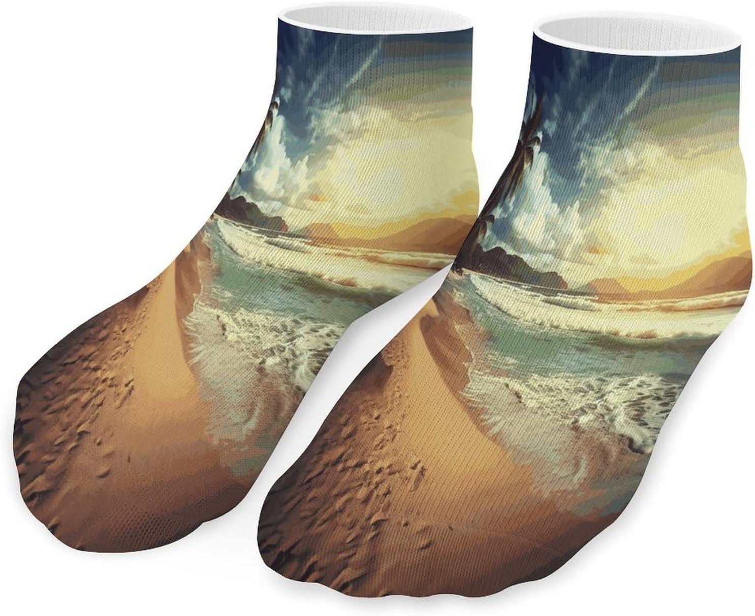 Sunset on The Beach Ankle Socks for Men Women 5 Pairs | Comfortable Casual Low Cut Socks, Lightweight No Show Breathable Athletic Socks, Soft Mini Crew Socks for All Seasons