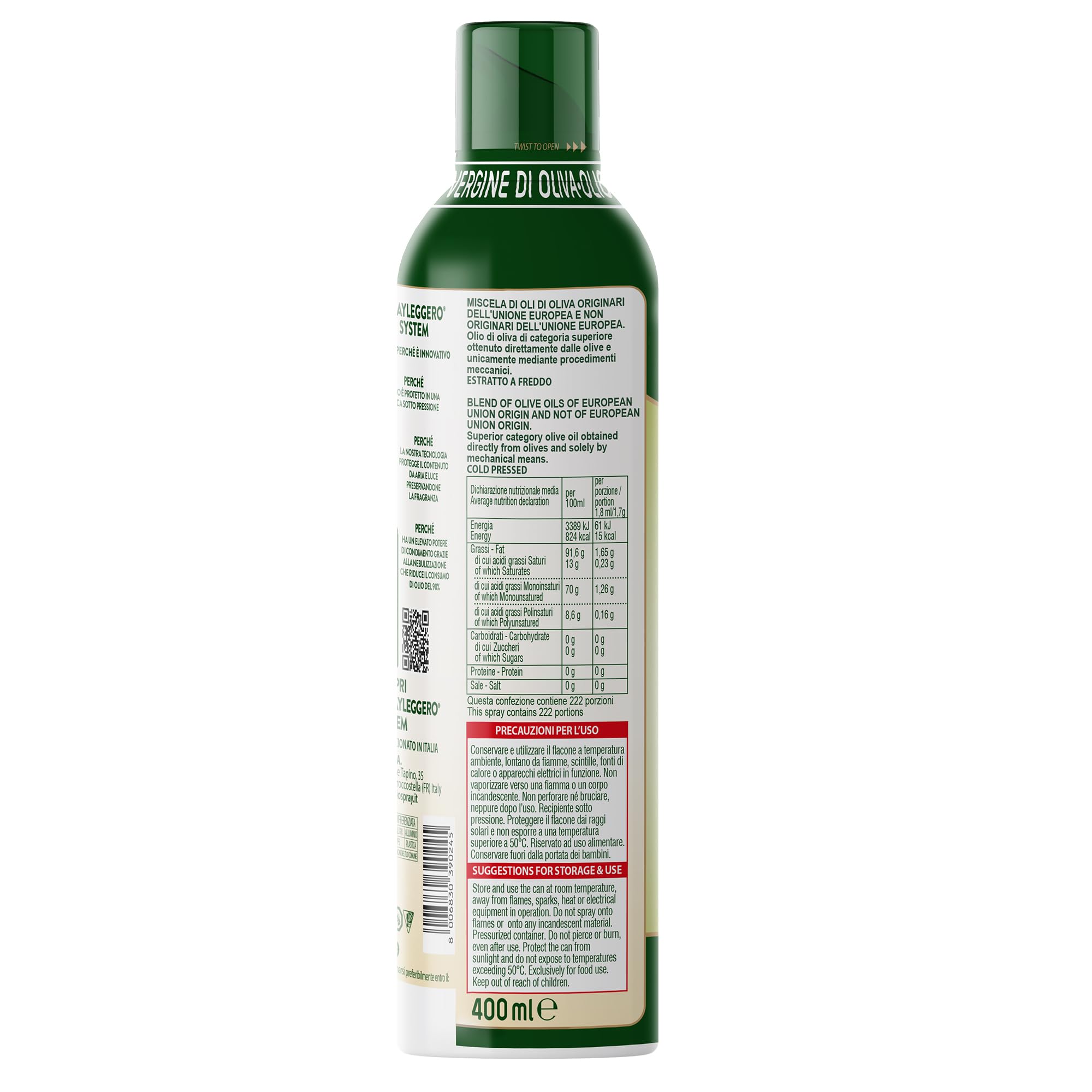 Olidì Olio Extravergine di Oliva Spray, 6x400 ml, Estratto a Freddo, Spray da Cucina, Zero Sprechi e Dosi Precise, Nebulizzatore olio