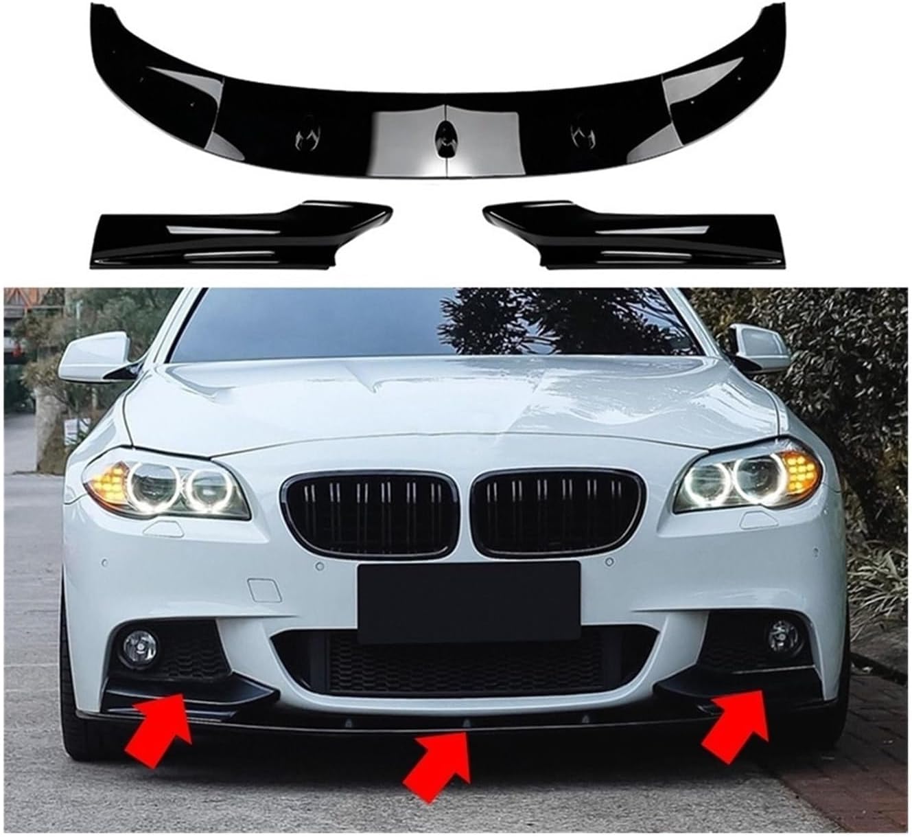 Car Front Bumper Lip Splitter Diffuser Spoiler For BMW 5 Series F10 F11 M-Sport Chin Spoiler 2011-2017,Anti Collision Car Front Splitter Bumper Lip Exterior Accessory,A/Bright black