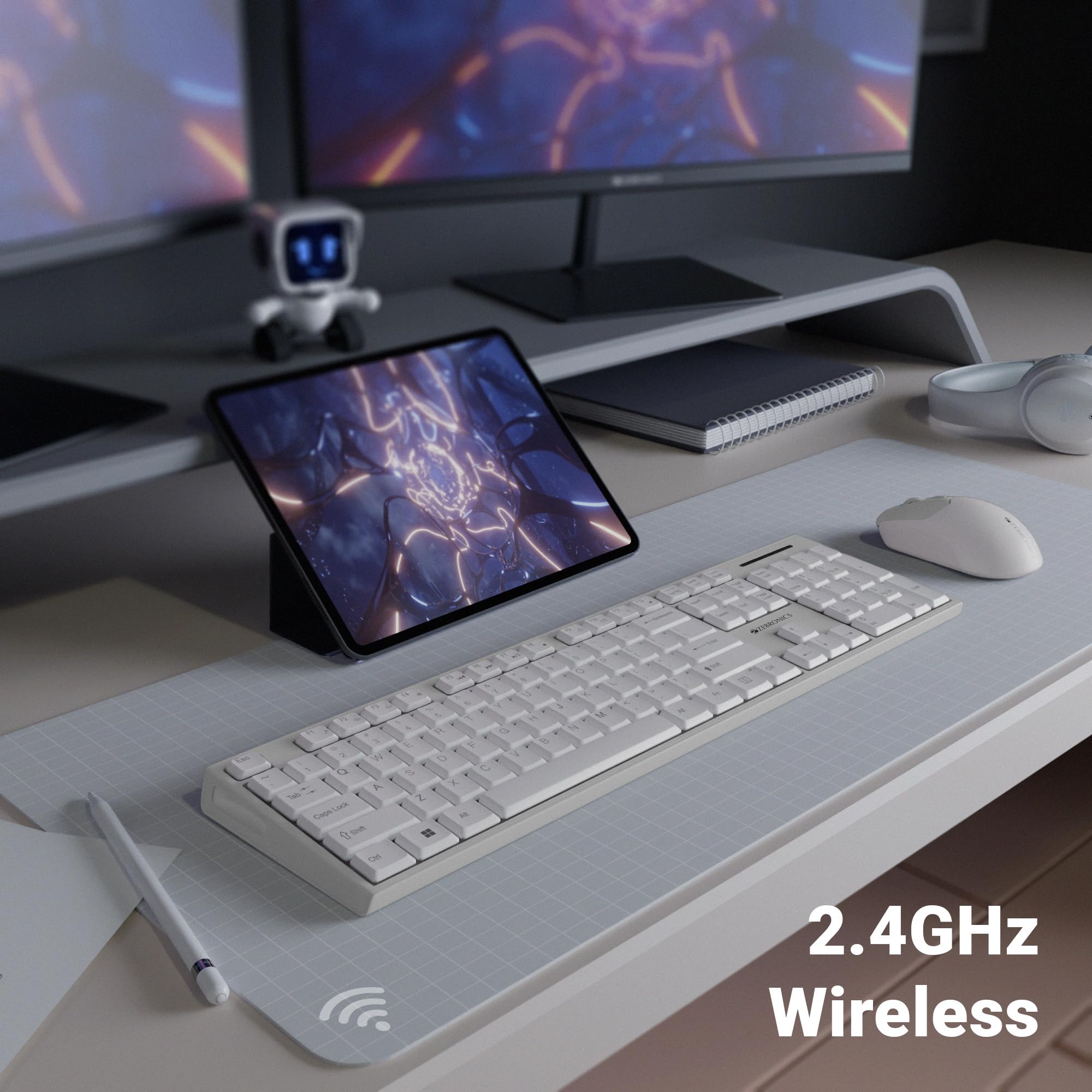 Zebronics Wireless Keyboard & Mouse Combo - White & Grey -2