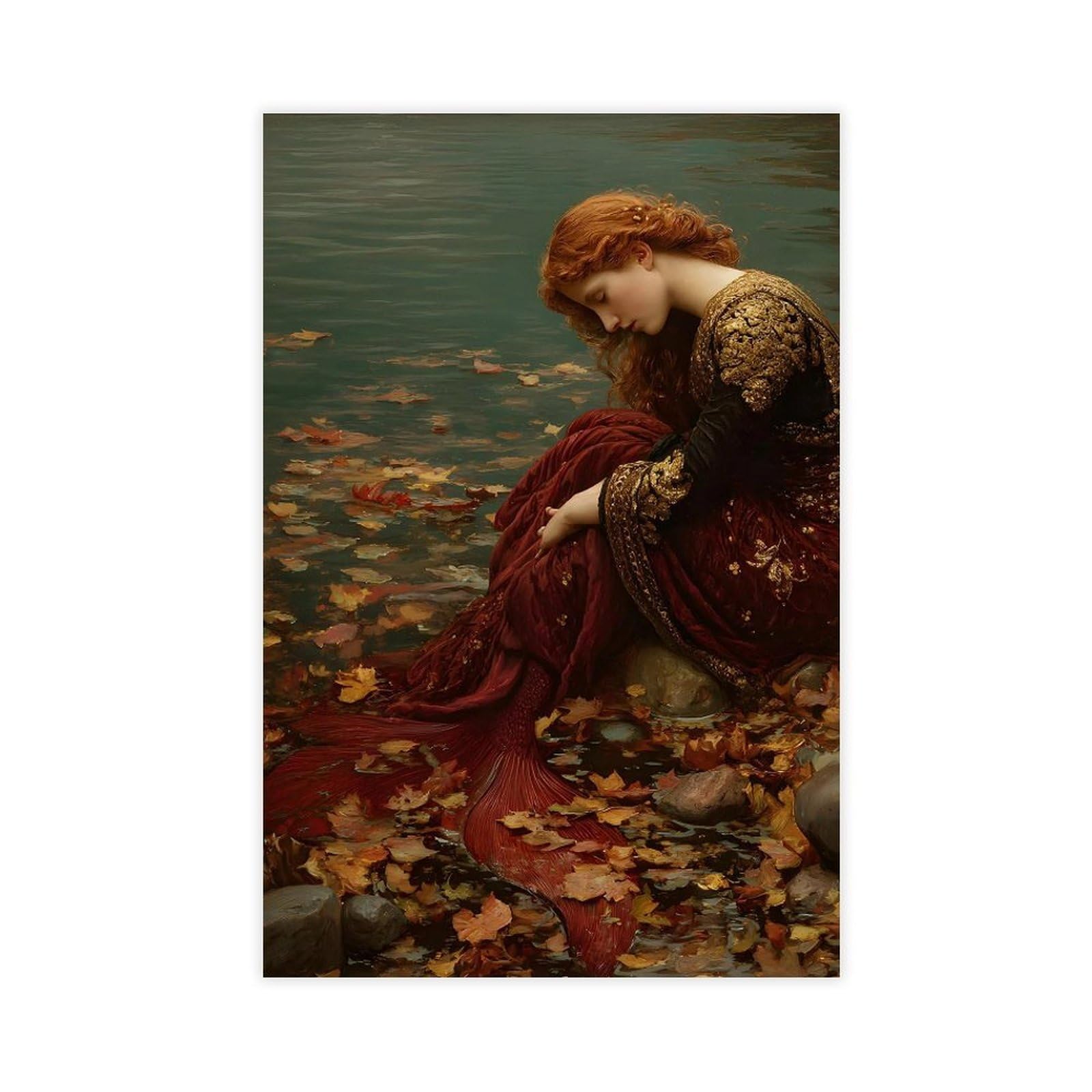 Bareronor Moody Mermaid Canvas Poster Bedroom Decor Landscape Office Room Decor Gift 24" L X 36" W